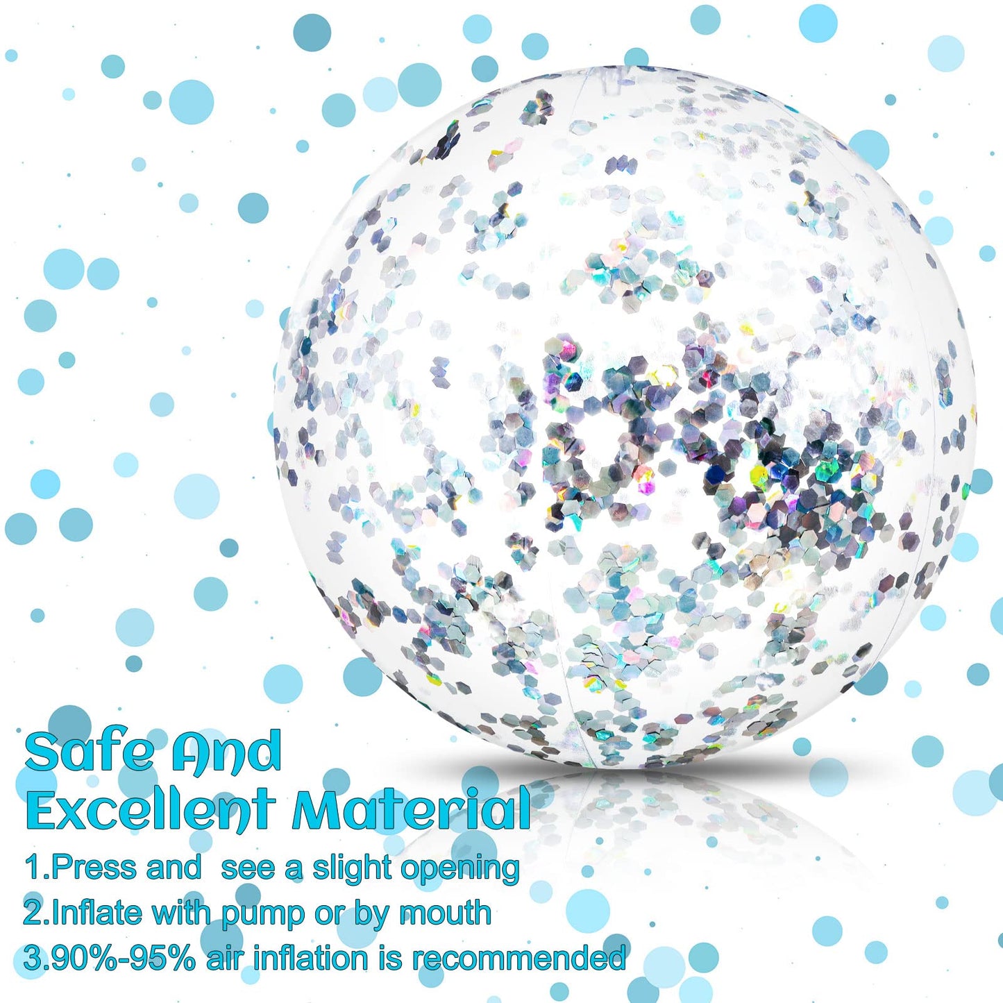 Civaner 10 Pcs Inflatable Glitter Beach Balls 16 Inch – Clear Confetti Pool Balls for Weddings & Parties (Silver Glitter)