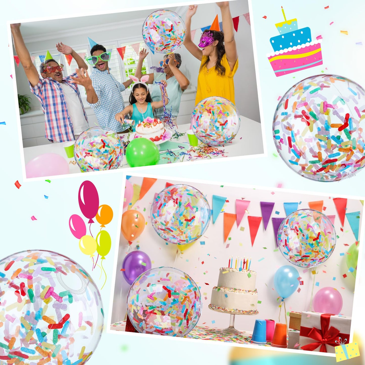 Civaner 10 Pcs Inflatable Glitter Beach Balls 16 Inch – Sparkly Confetti Pool Balls for Parties