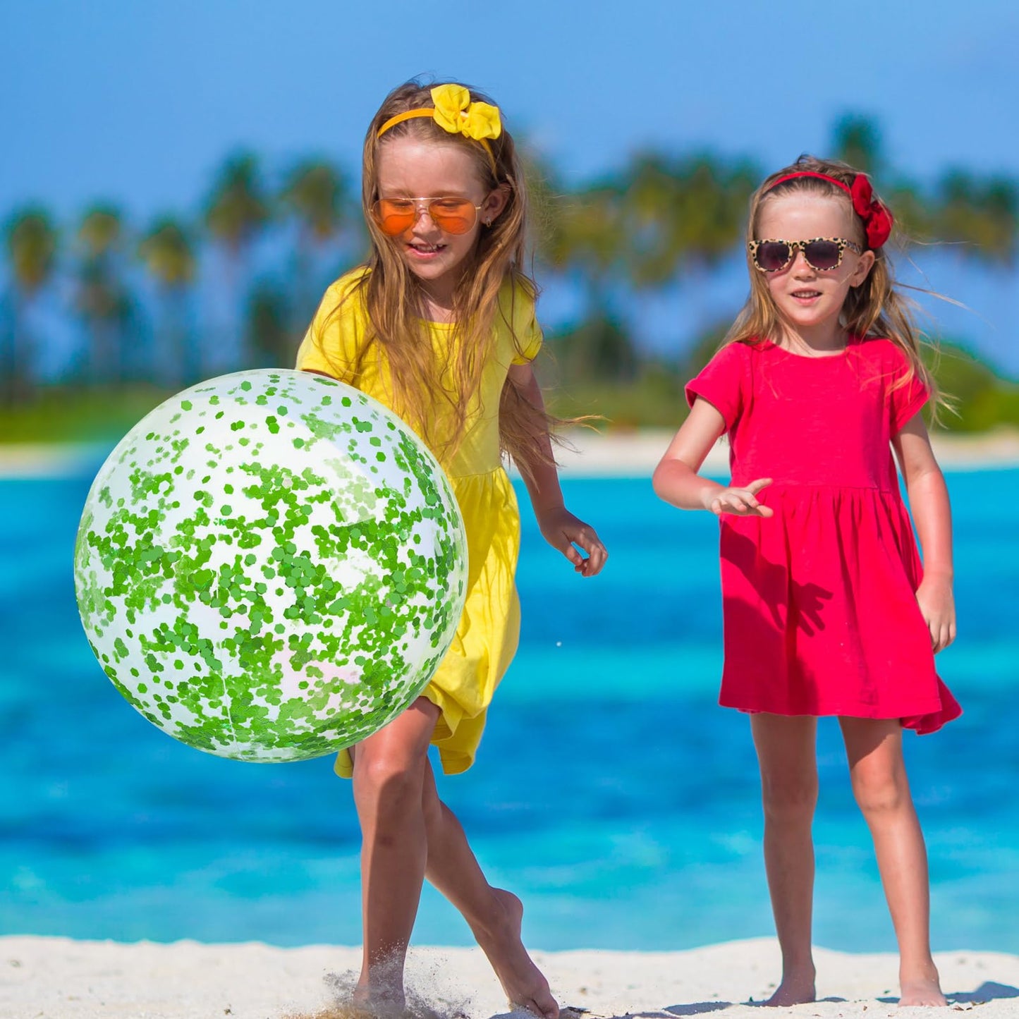 Civaner 10 Pcs Inflatable Glitter Beach Balls 16in – Green Glitter Confetti Pool Balls for Parties