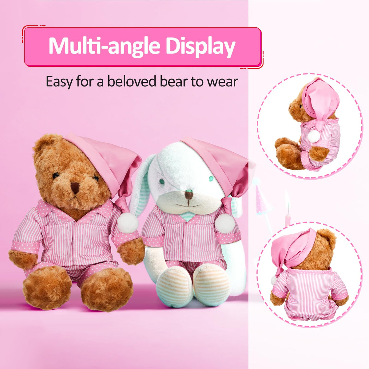 Civaner Stripe Bear Clothes Set (Pink) for 12-16 Inch Bears | Plush Dress-Up Kit