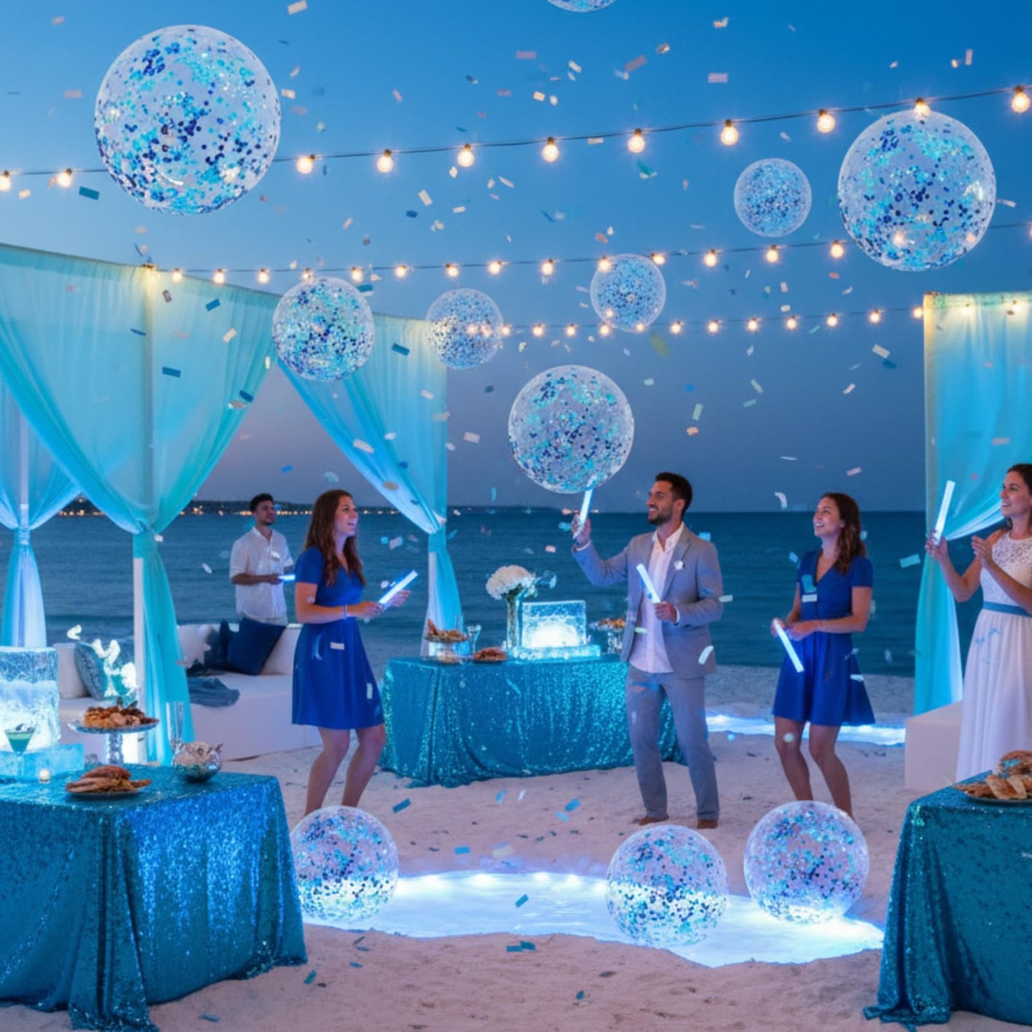 Civaner 10 Pcs Inflatable Glitter Beach Balls - 16in Blue Confetti Pool Decor