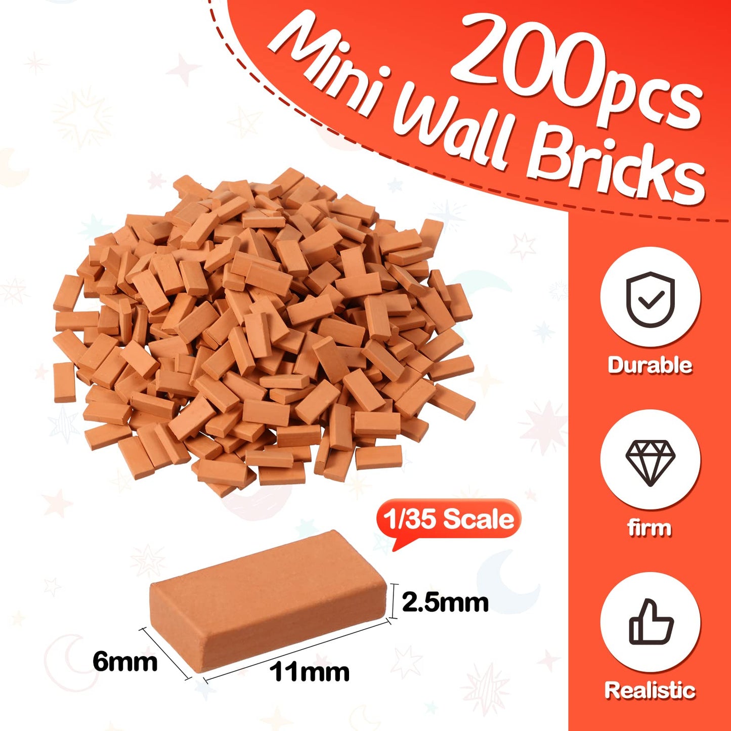 Civaner 200 Pcs Mini Bricks for Landscaping - 1:35 Scale Dollhouse Wall Blocks for Crafts