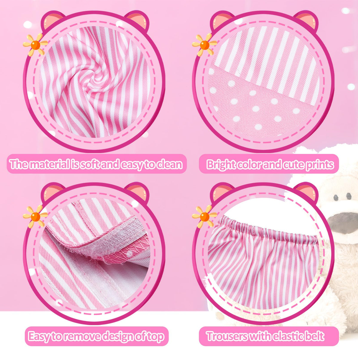 Civaner Stripe Bear Clothes Set (Pink) for 12-16 Inch Bears | Plush Dress-Up Kit