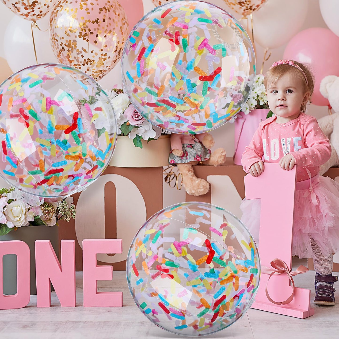 Civaner 10 Pcs Inflatable Glitter Beach Balls 16 Inch – Sparkly Confetti Pool Balls for Parties