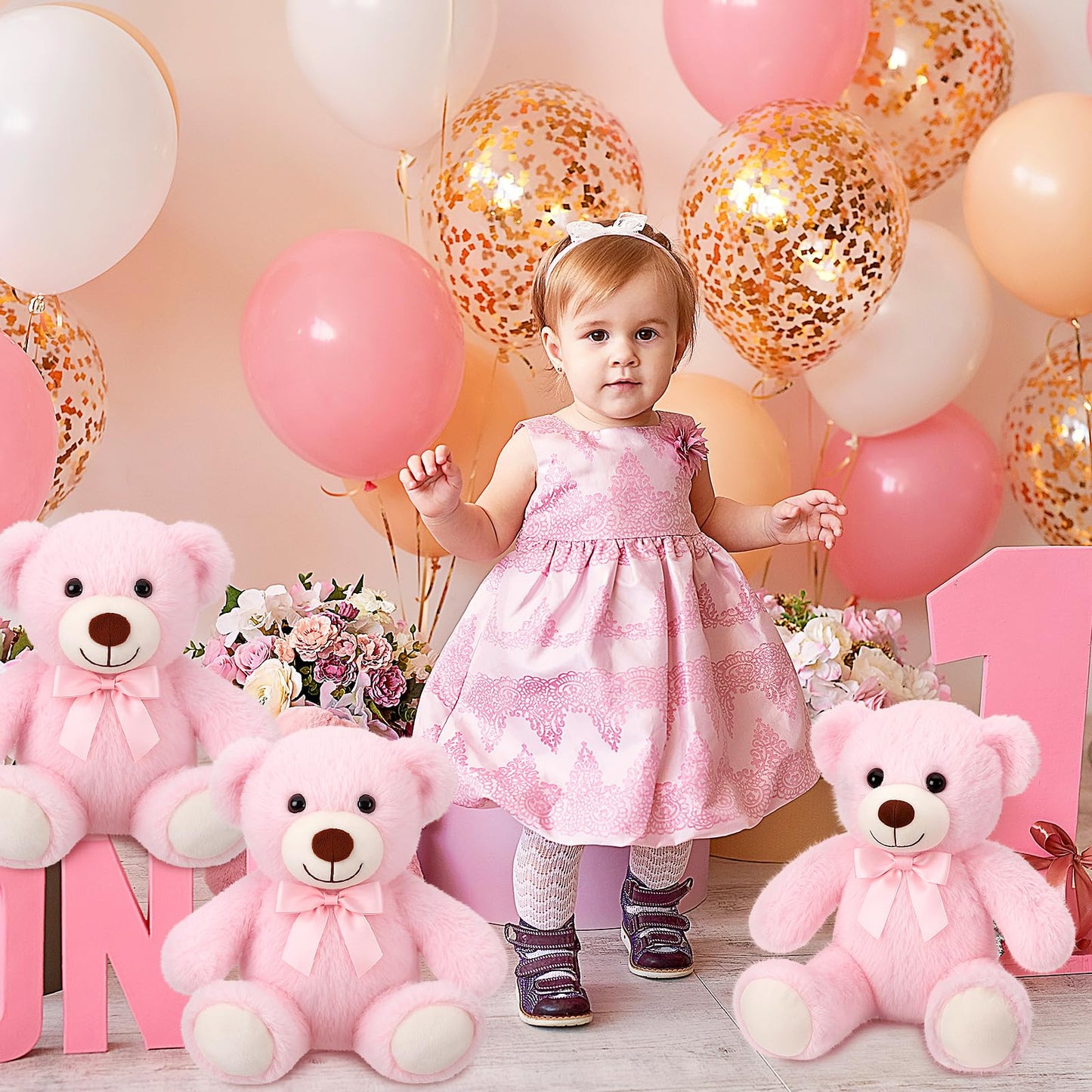 Civaner 4 Pack Pink Teddy Bears Plush — 13.78-Inch Soft Stuffed Animals Gift Set