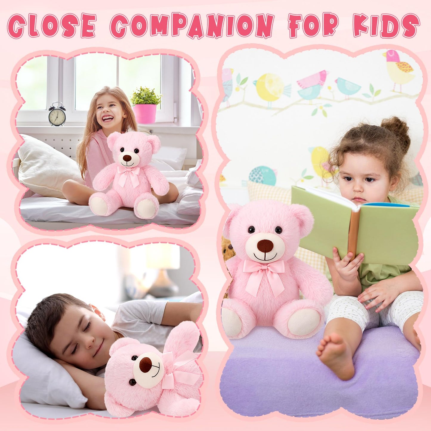 Civaner 4 Pack Pink Teddy Bears Plush — 13.78-Inch Soft Stuffed Animals Gift Set