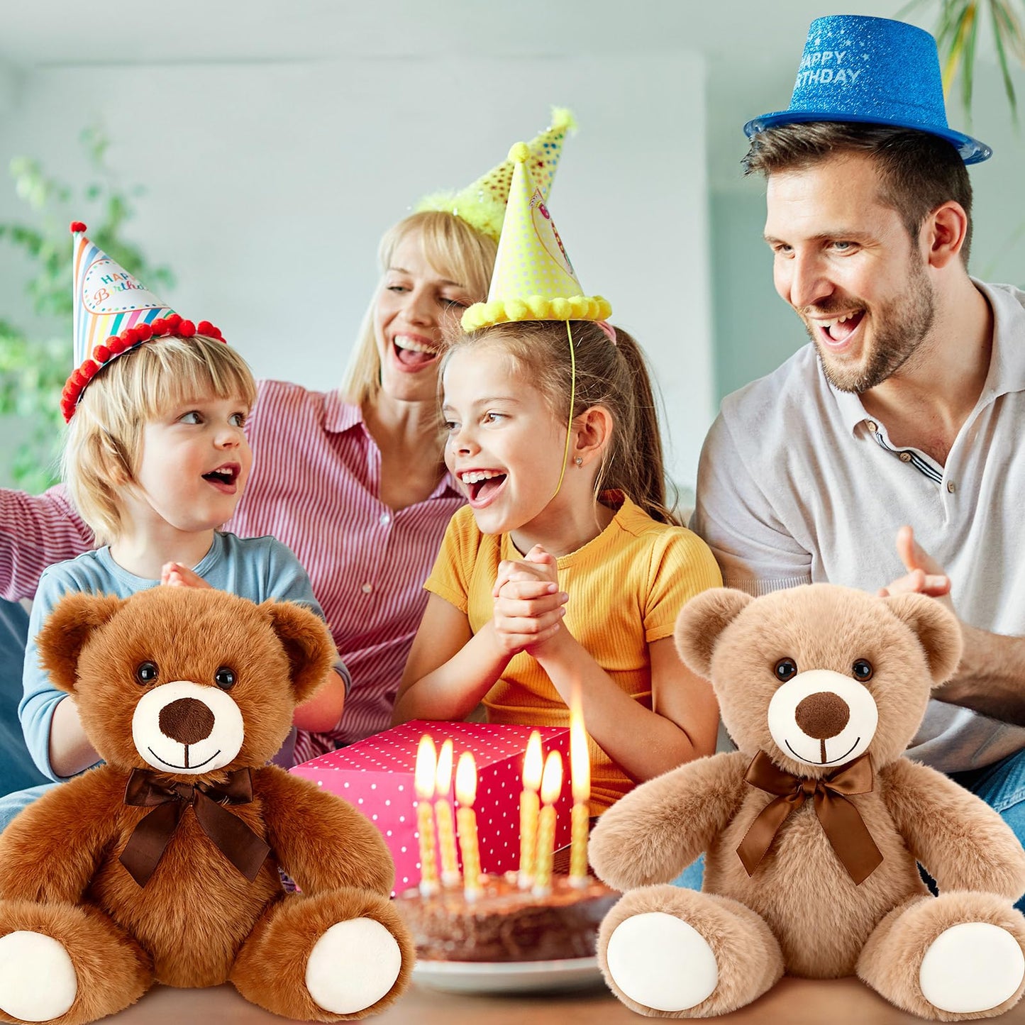 Civaner 4 Pack 14-Inch Teddy Bears Plush — Soft, Cute Stuffed Animals in Light Brown, Dark Brown, White & Gray