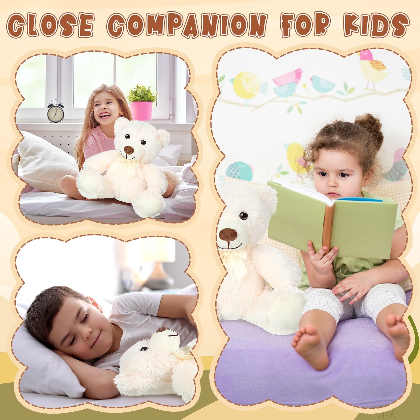 Civaner 4-Pack 13.8-Inch White Teddy Bears – Soft Plush Stuffed Animals Gift Set