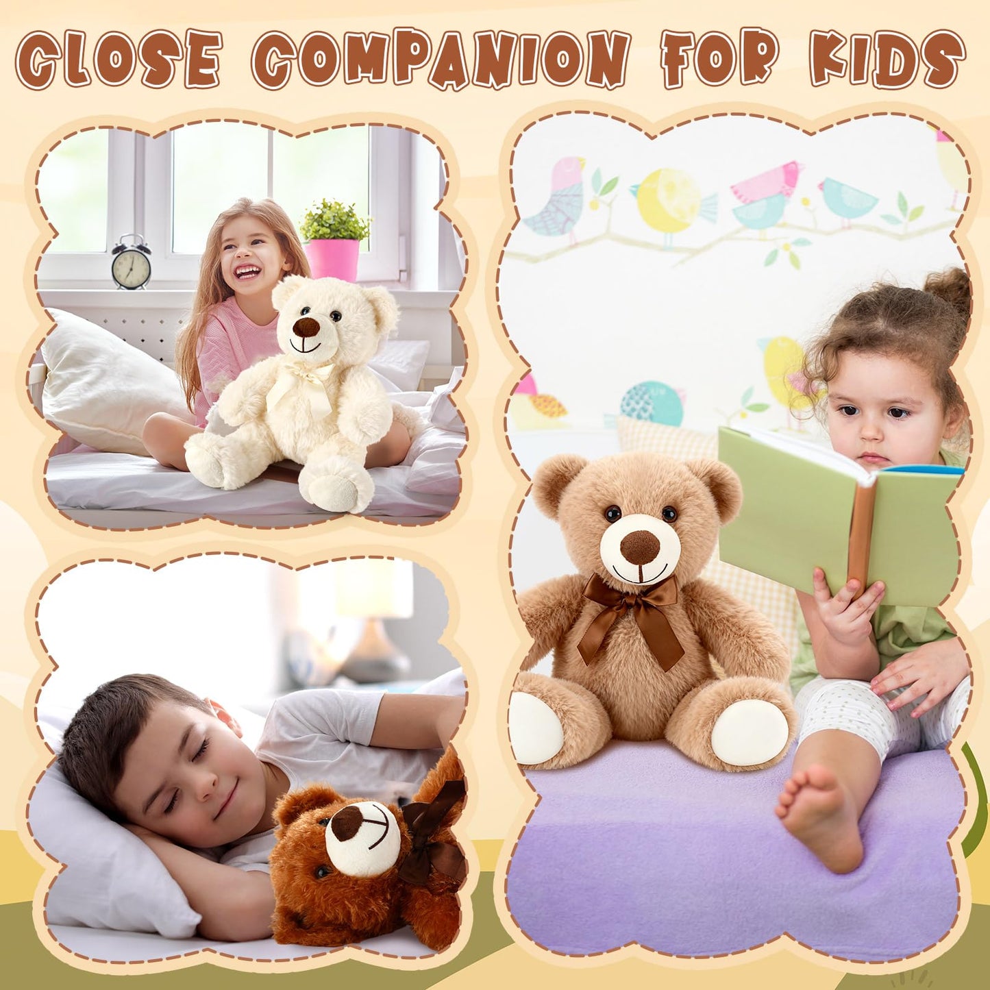 Civaner 4 Pack 14-Inch Teddy Bears Plush — Soft, Cute Stuffed Animals in Light Brown, Dark Brown, White & Gray
