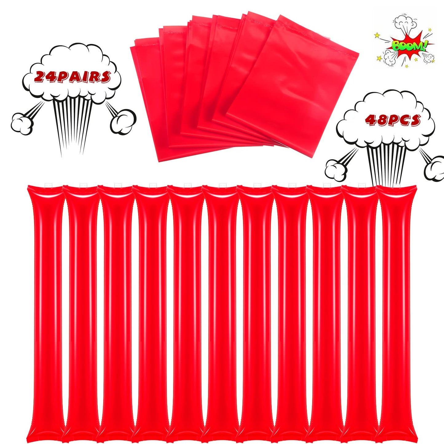 Civaner 48 Pcs Thunder Stick Team Spirit – Red Cheering Accessories