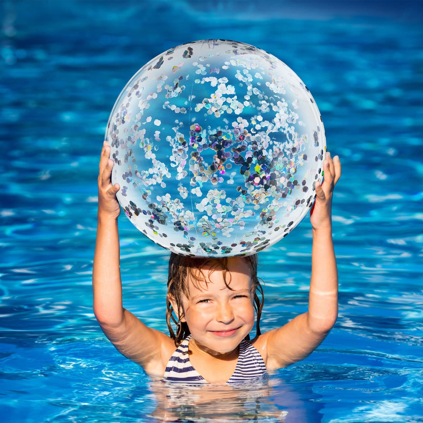 Civaner 10 Pcs Inflatable Glitter Beach Balls 16 Inch – Clear Confetti Pool Balls for Weddings & Parties (Silver Glitter)