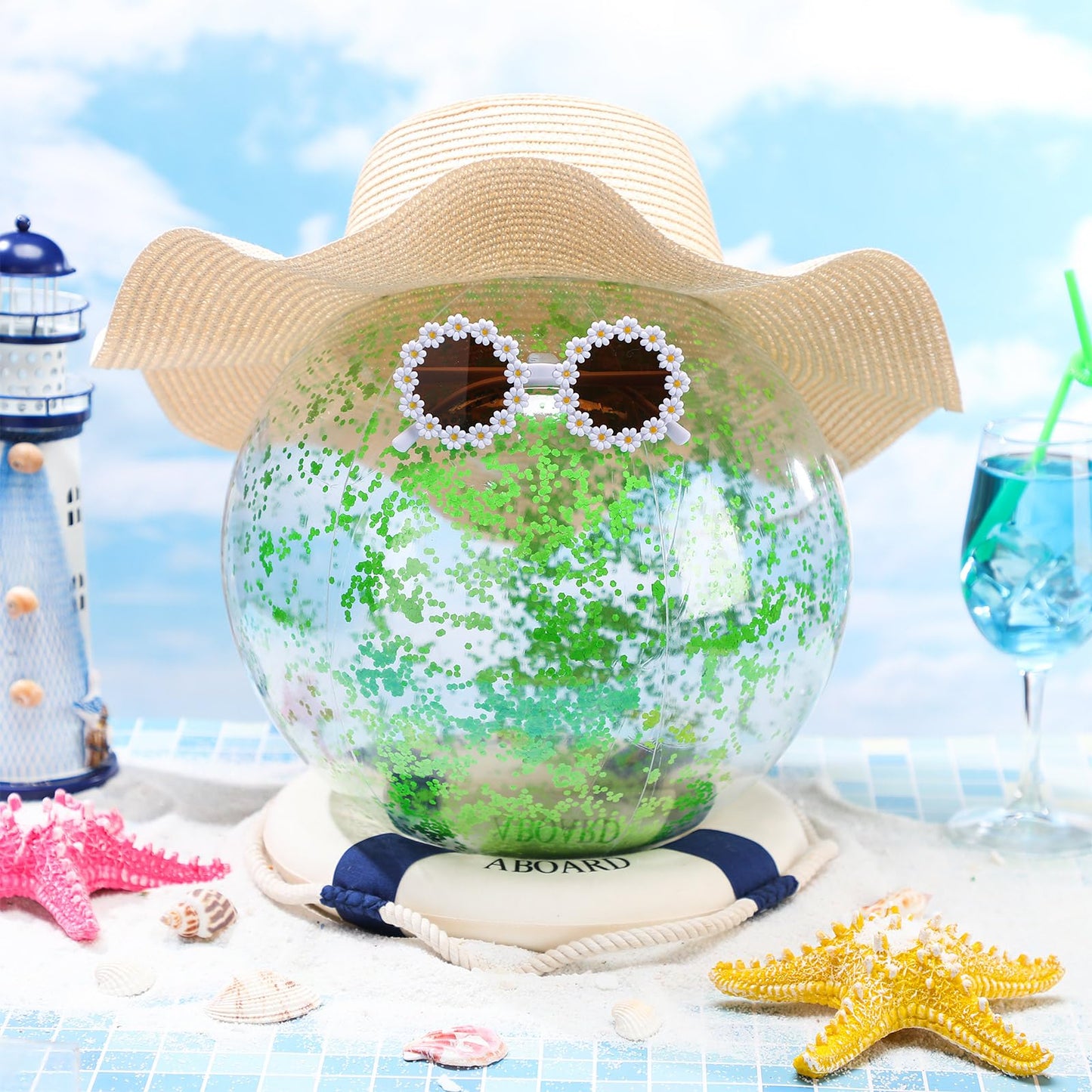 Civaner 10 Pcs Inflatable Glitter Beach Balls 16in – Green Glitter Confetti Pool Balls for Parties