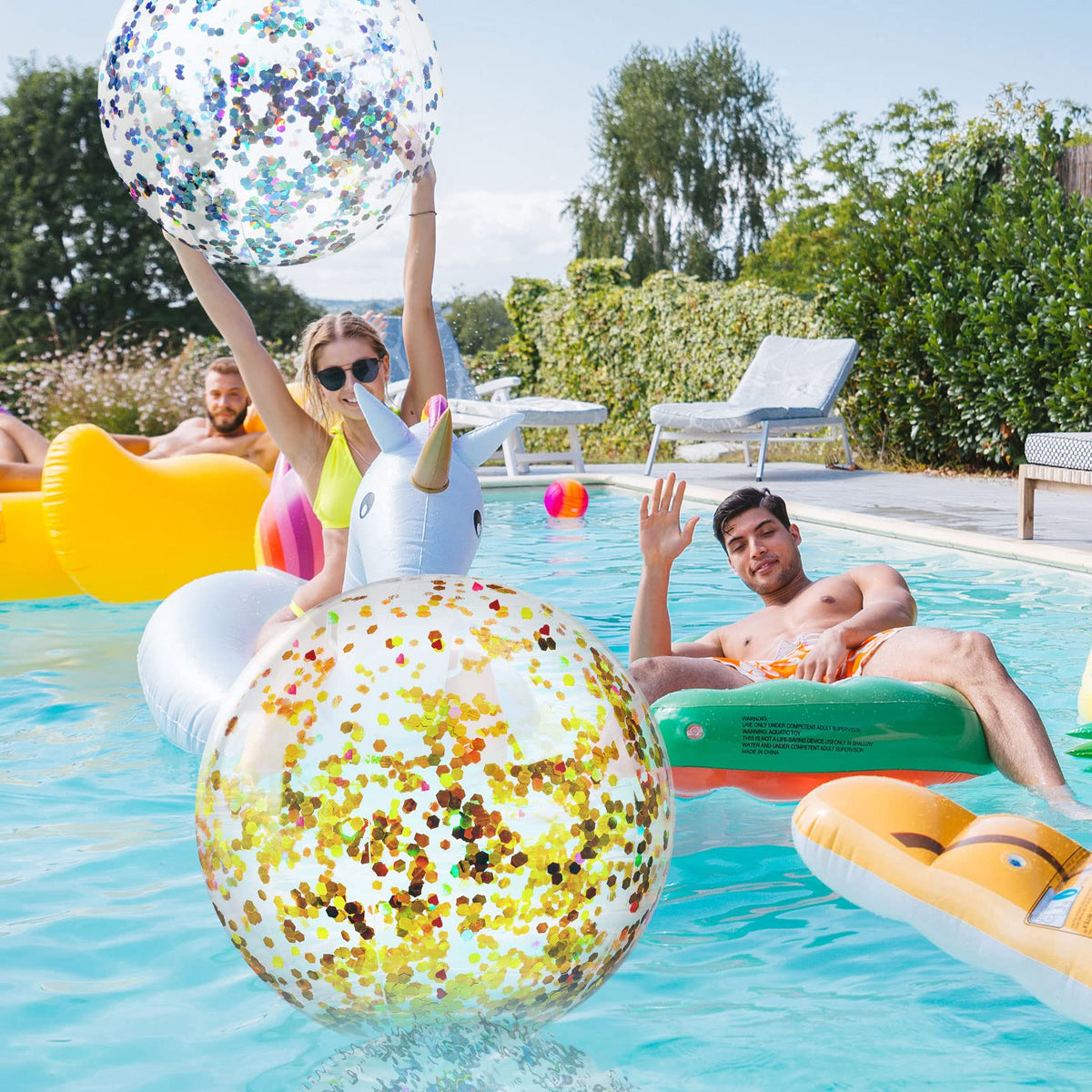 Civaner 10Pcs Inflatable Glitter Beach Balls 16in – Sparkly Confetti Pool Toys for Weddings & Parties