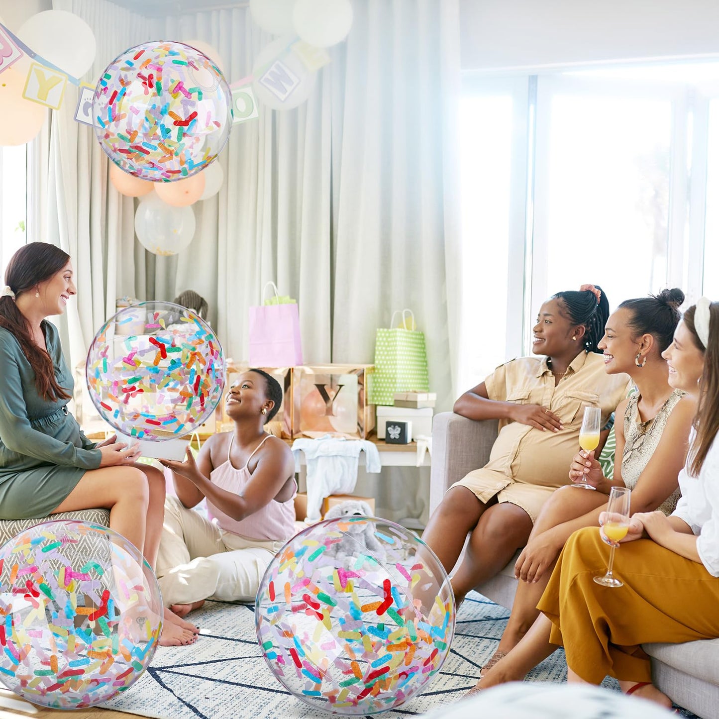 Civaner 10 Pcs Inflatable Glitter Beach Balls 16 Inch – Sparkly Confetti Pool Balls for Parties
