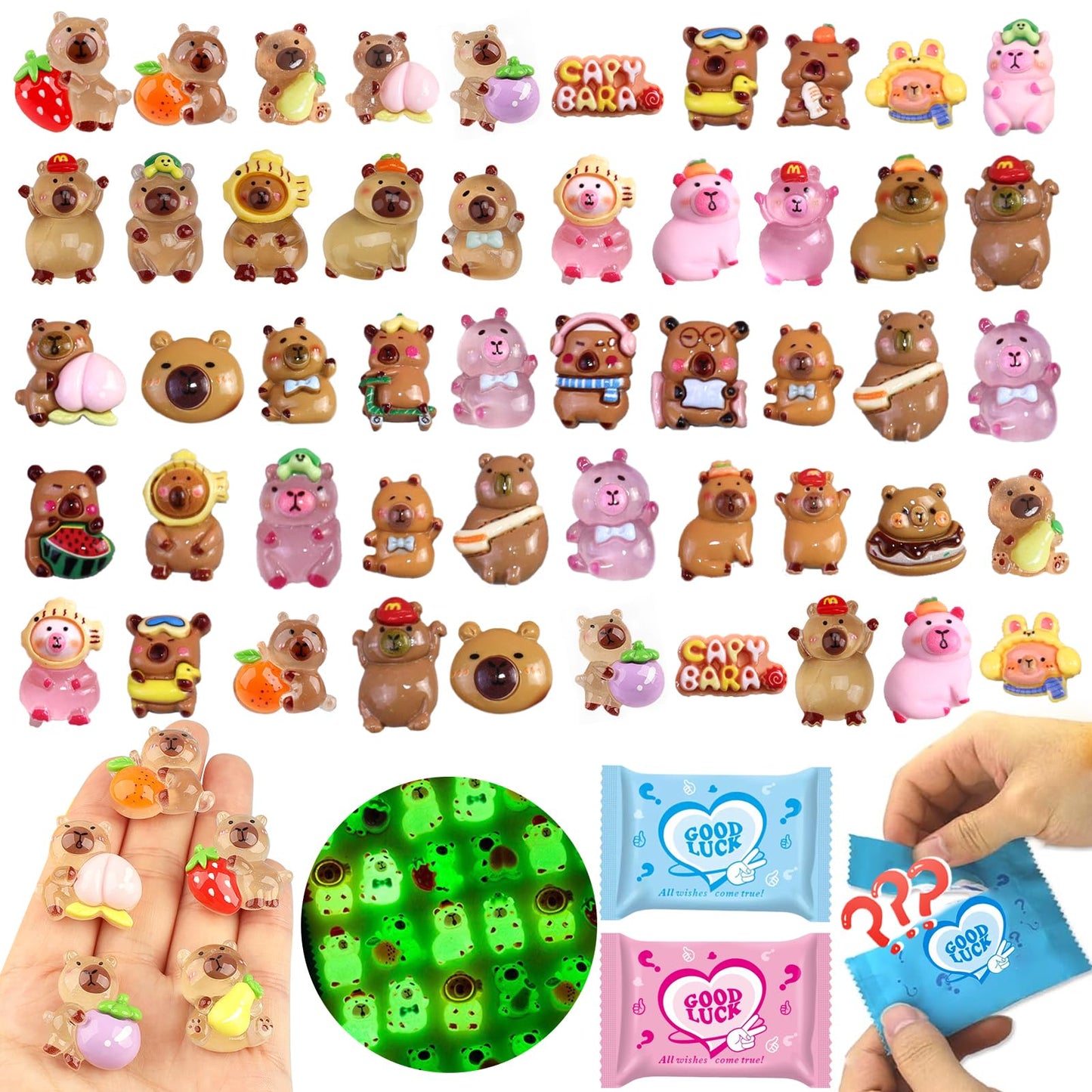 CIYOJA 50Pcs Mini Capybara Figures – Glow-in-the-Dark & Blind Bag Collectibles