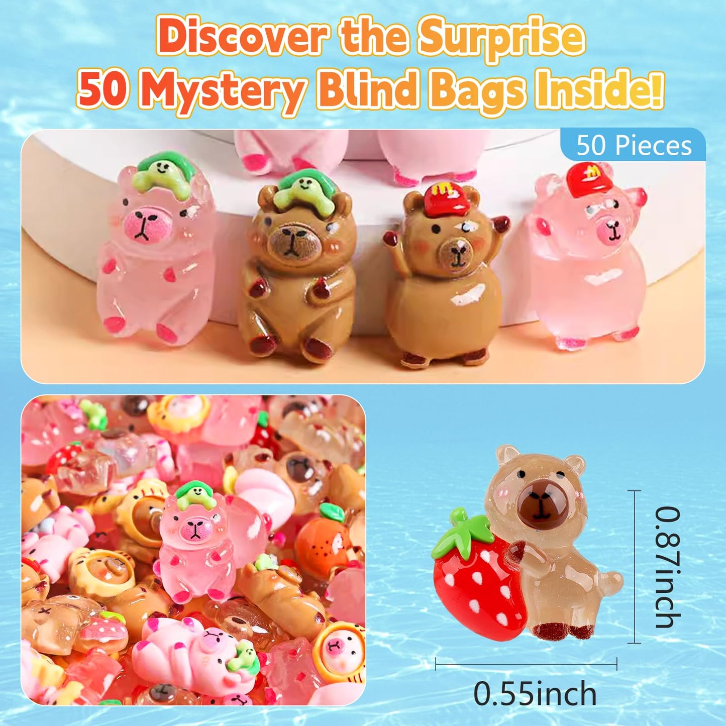 CIYOJA 50Pcs Mini Capybara Figures – Glow-in-the-Dark & Blind Bag Collectibles