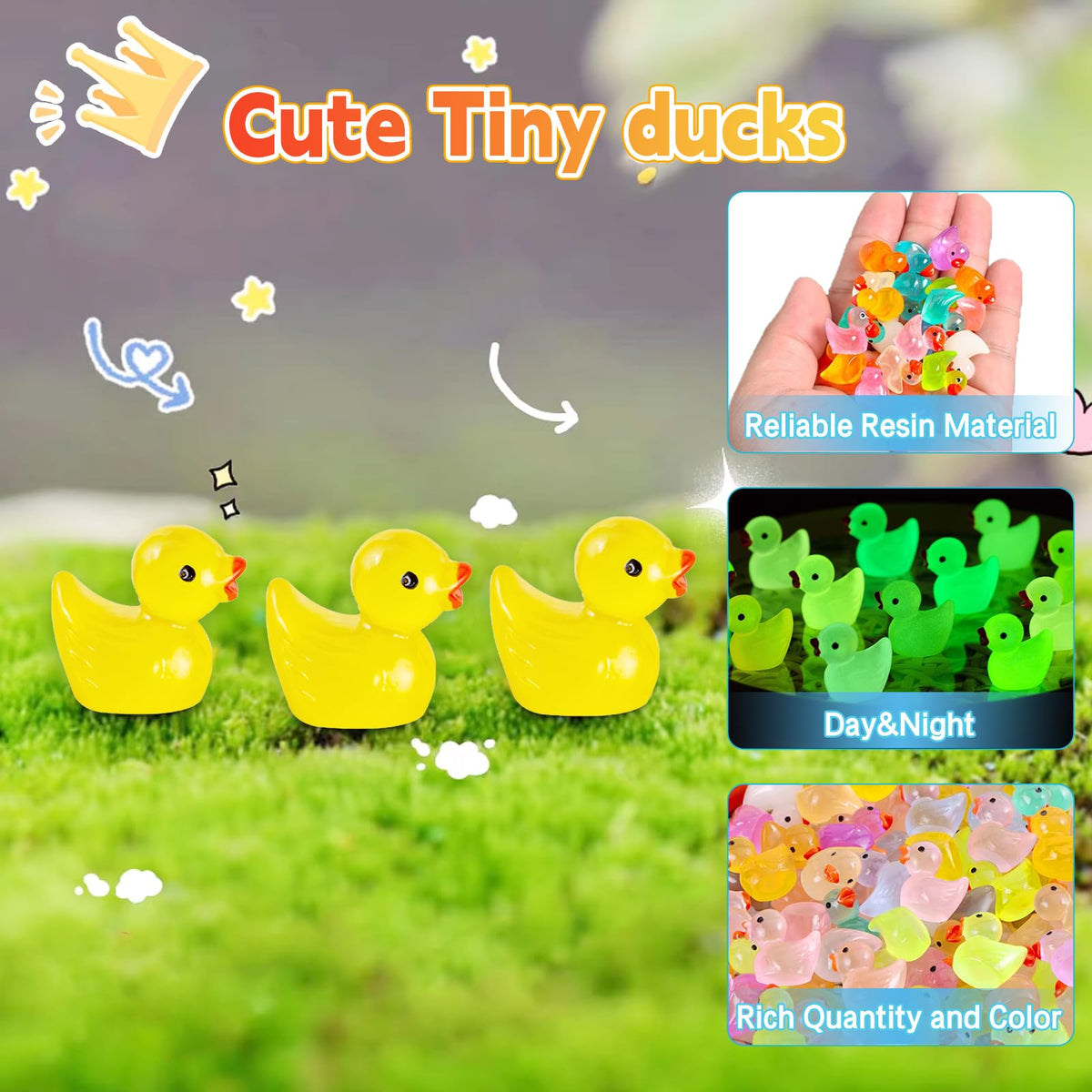 CIYOJA 50 Pcs Glow-in-the-Dark Mini Resin Ducks Blind Bag Set | Fairy Garden & Craft Decor