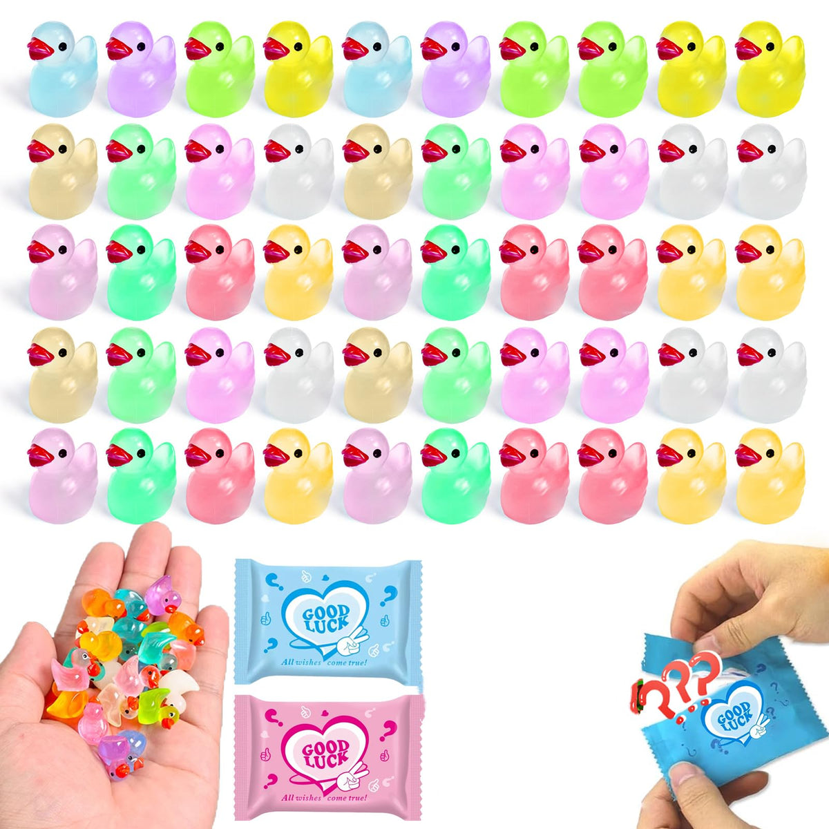 CIYOJA 50 Pcs Glow-in-the-Dark Mini Resin Ducks Blind Bag Set | Fairy Garden & Craft Decor