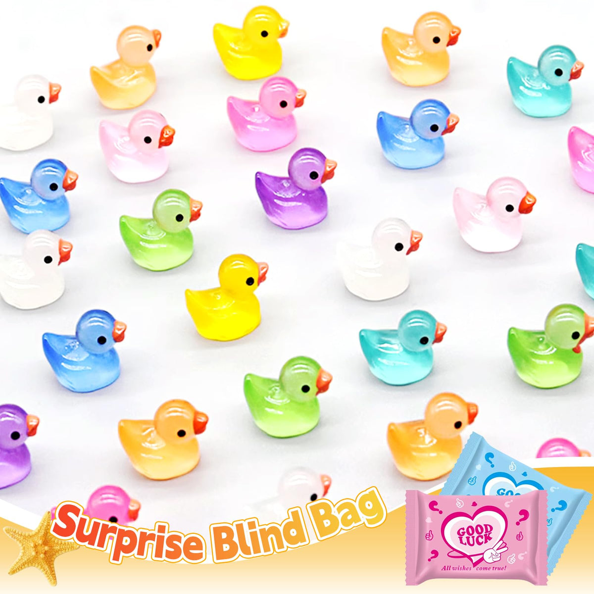CIYOJA 50 Pcs Glow-in-the-Dark Mini Resin Ducks Blind Bag Set | Fairy Garden & Craft Decor
