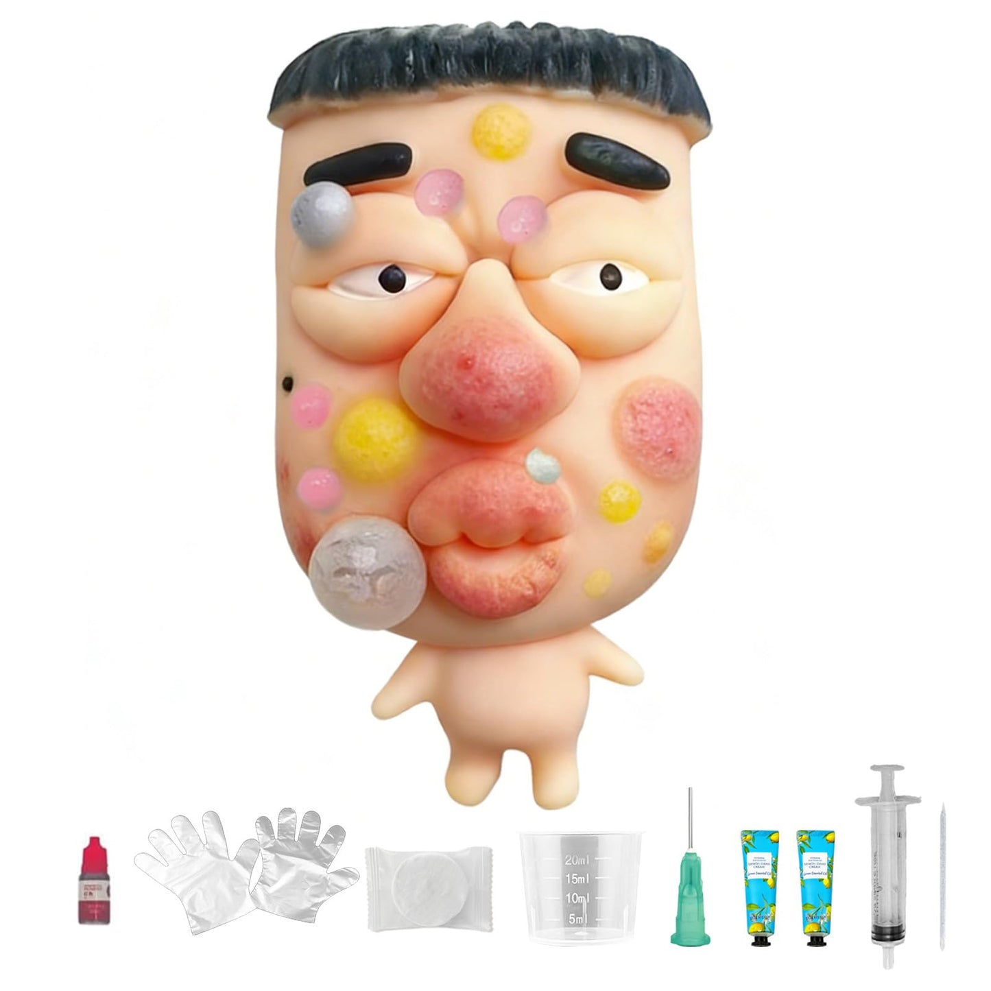 CIYOJA SquishFace Large Pimple Popping Toy – Reusable Silicone Fidget Set with 2 Cream Tubes