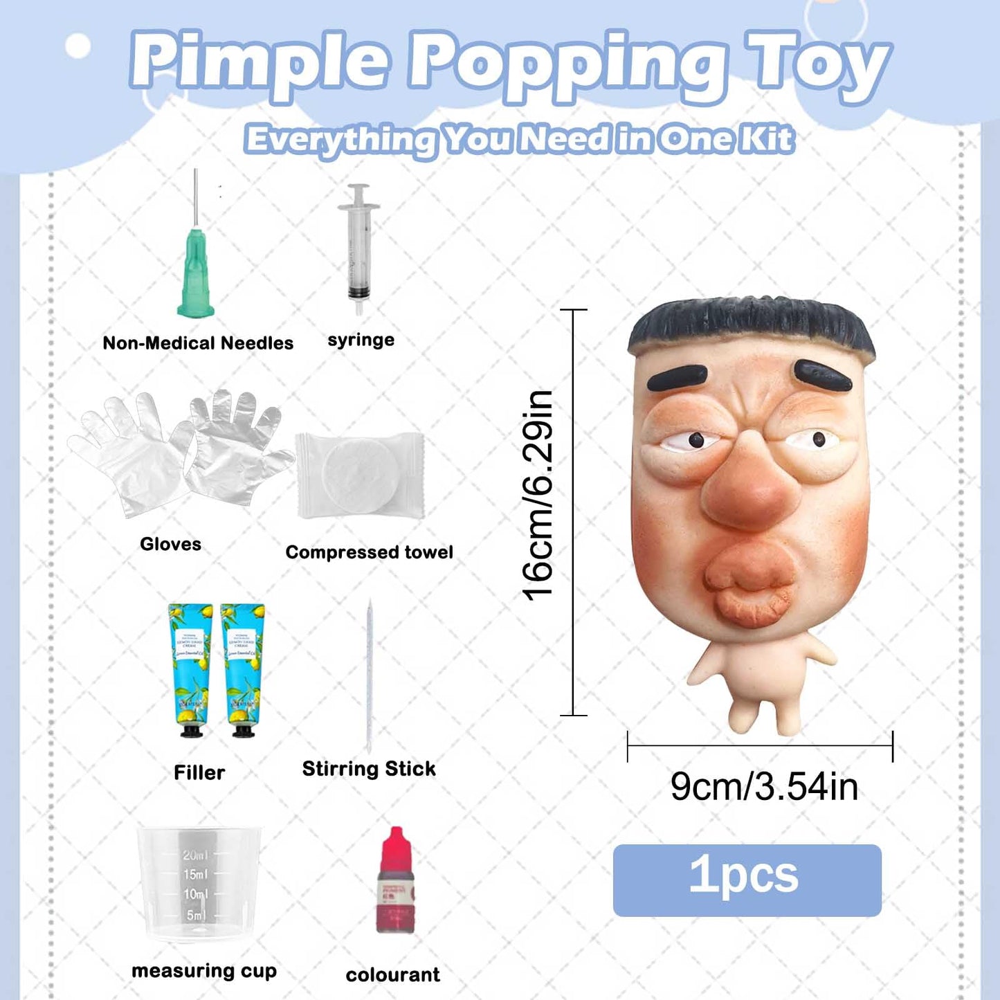 CIYOJA SquishFace Large Pimple Popping Toy – Reusable Silicone Fidget Set with 2 Cream Tubes