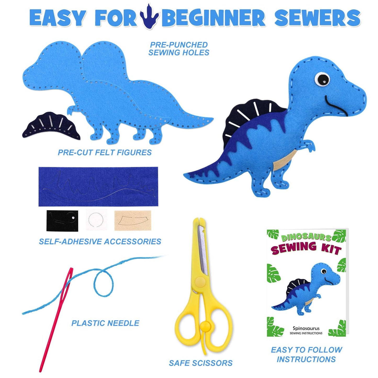 CiyvoLyeen Dinosaur Sewing Craft Kit for Kids – 14-Piece Felt Dino Set