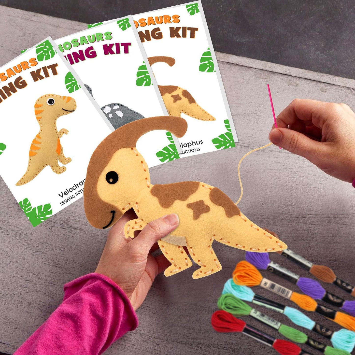 CiyvoLyeen Dinosaur Sewing Craft Kit for Kids – 14-Piece Felt Dino Set