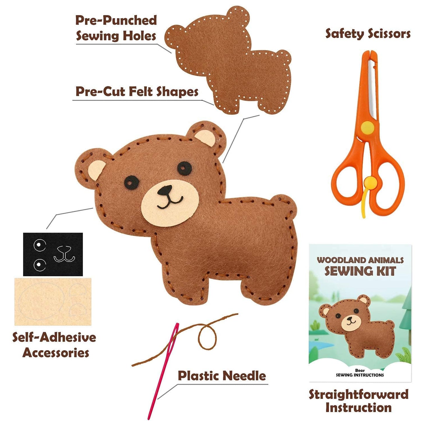 CiyvoLyeen Woodland Animals Craft Kit for Kids | Beginner Sewing Set