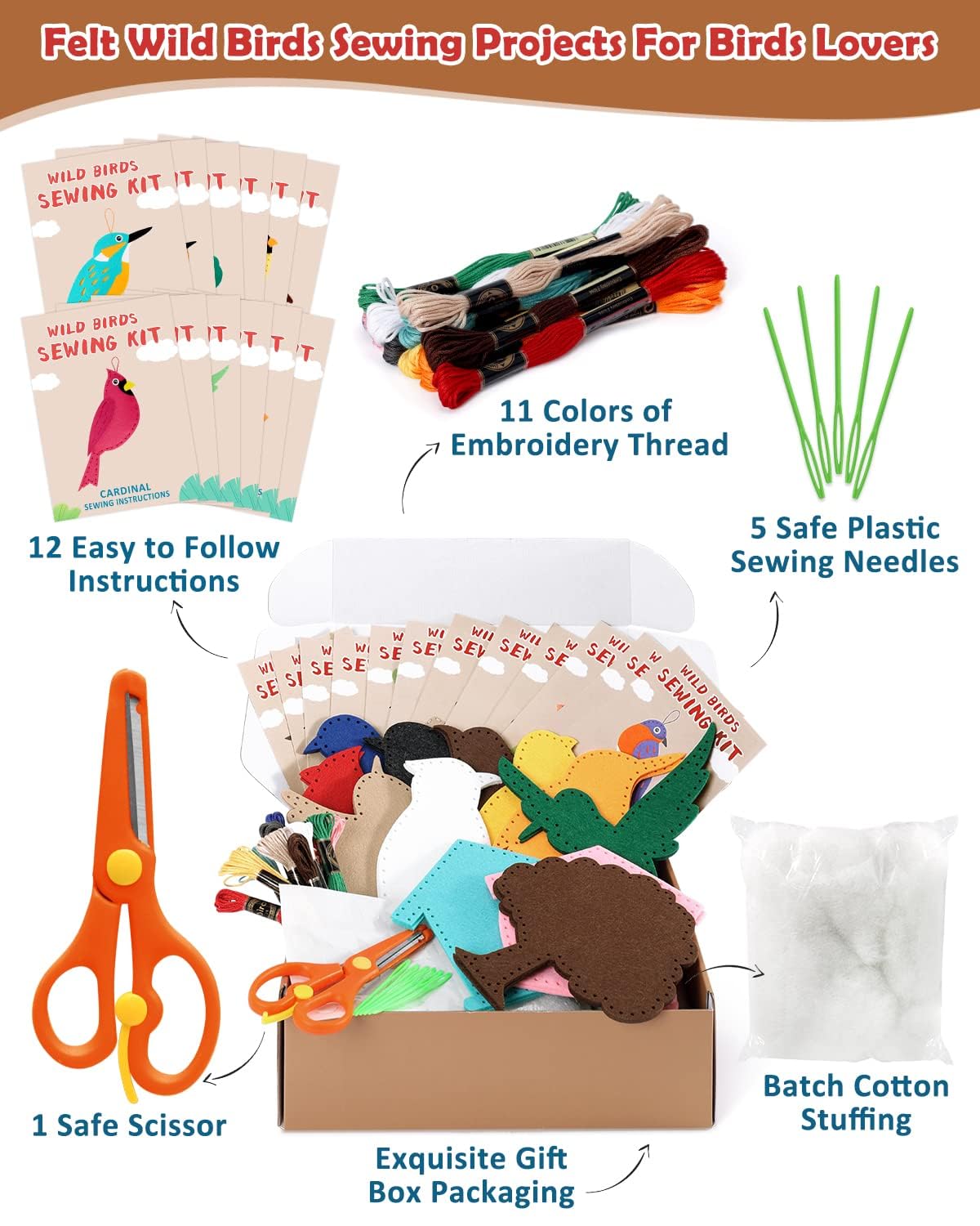 CiyvoLyeen Wild Birds Sewing Kit – 12 DIY Felt Bird Projects for Kids