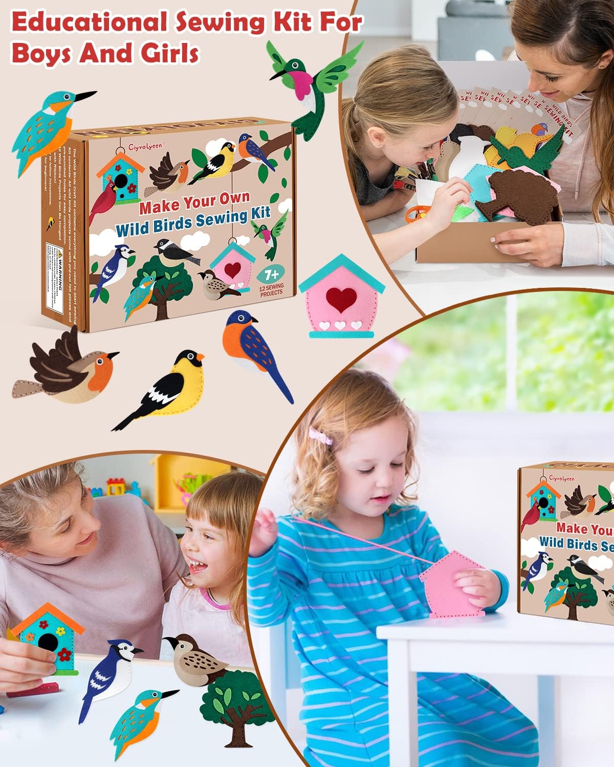 CiyvoLyeen Wild Birds Sewing Kit – 12 DIY Felt Bird Projects for Kids