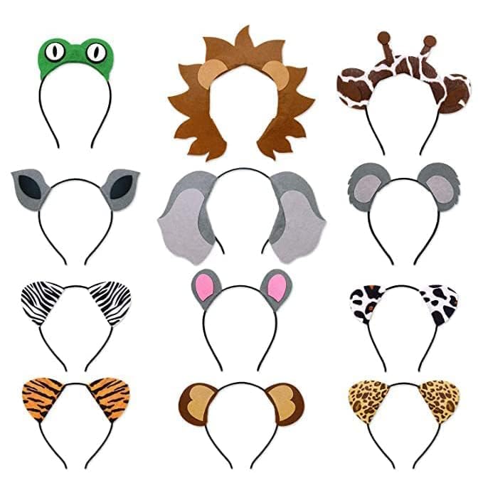 CiyvoLyeen 12-Piece Jungle Animal Safari Headbands – Photo Booth Props & Party Decor