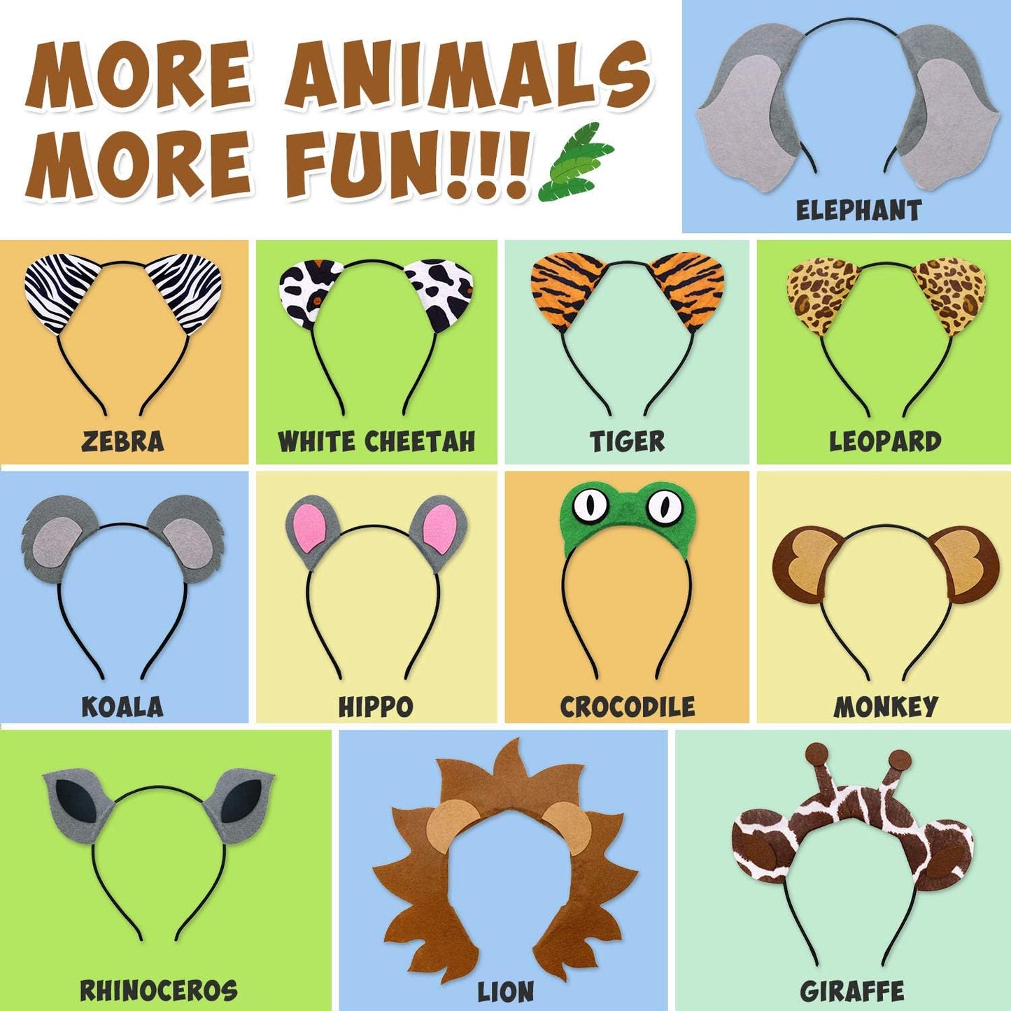 CiyvoLyeen 12-Piece Jungle Animal Safari Headbands – Photo Booth Props & Party Decor