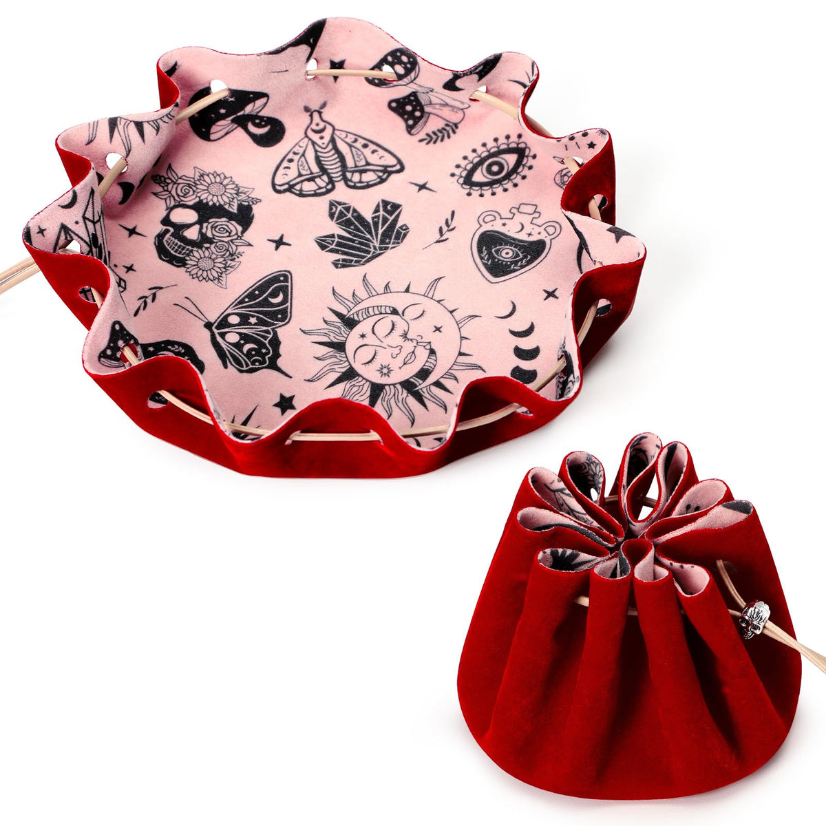 CiyvoLyeen Red Velvet Dice Tray with Drawstring Bag – Velvet RPG Gift for DND & Tabletop Gamers