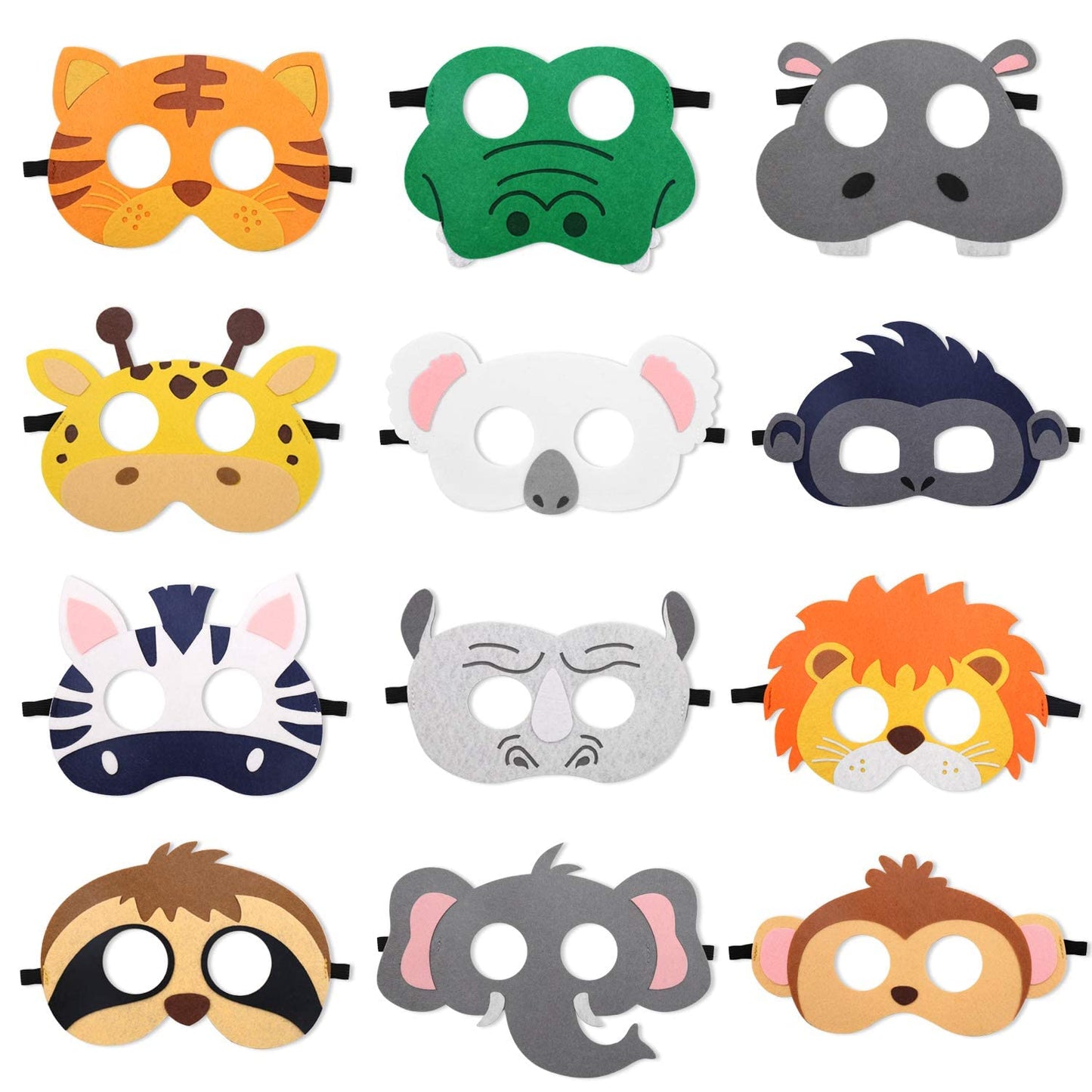 CiyvoLyeen Safari Jungle Animal Felt Masks - 12 Pack for Parties & Dress-Up