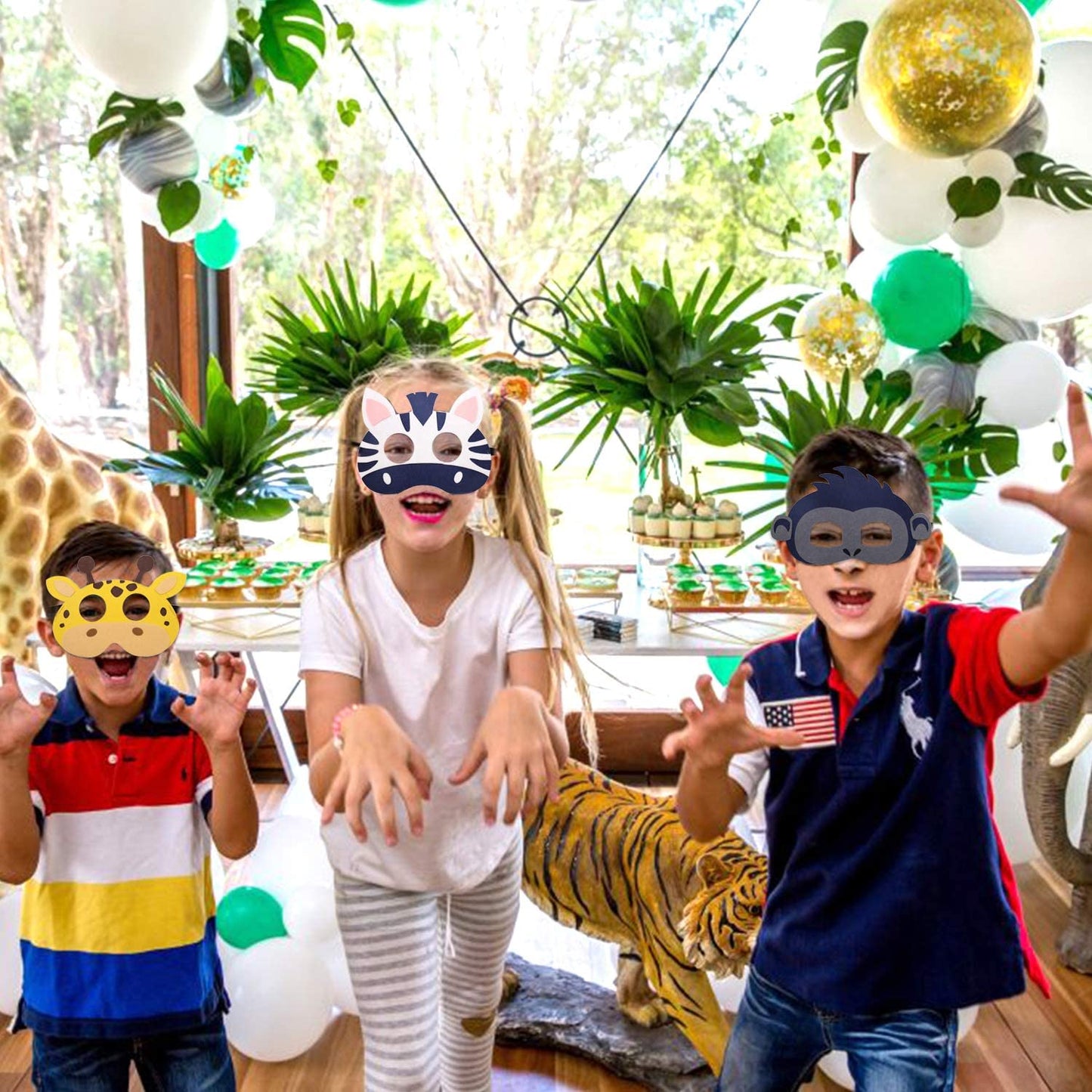 CiyvoLyeen Safari Jungle Animal Felt Masks - 12 Pack for Parties & Dress-Up