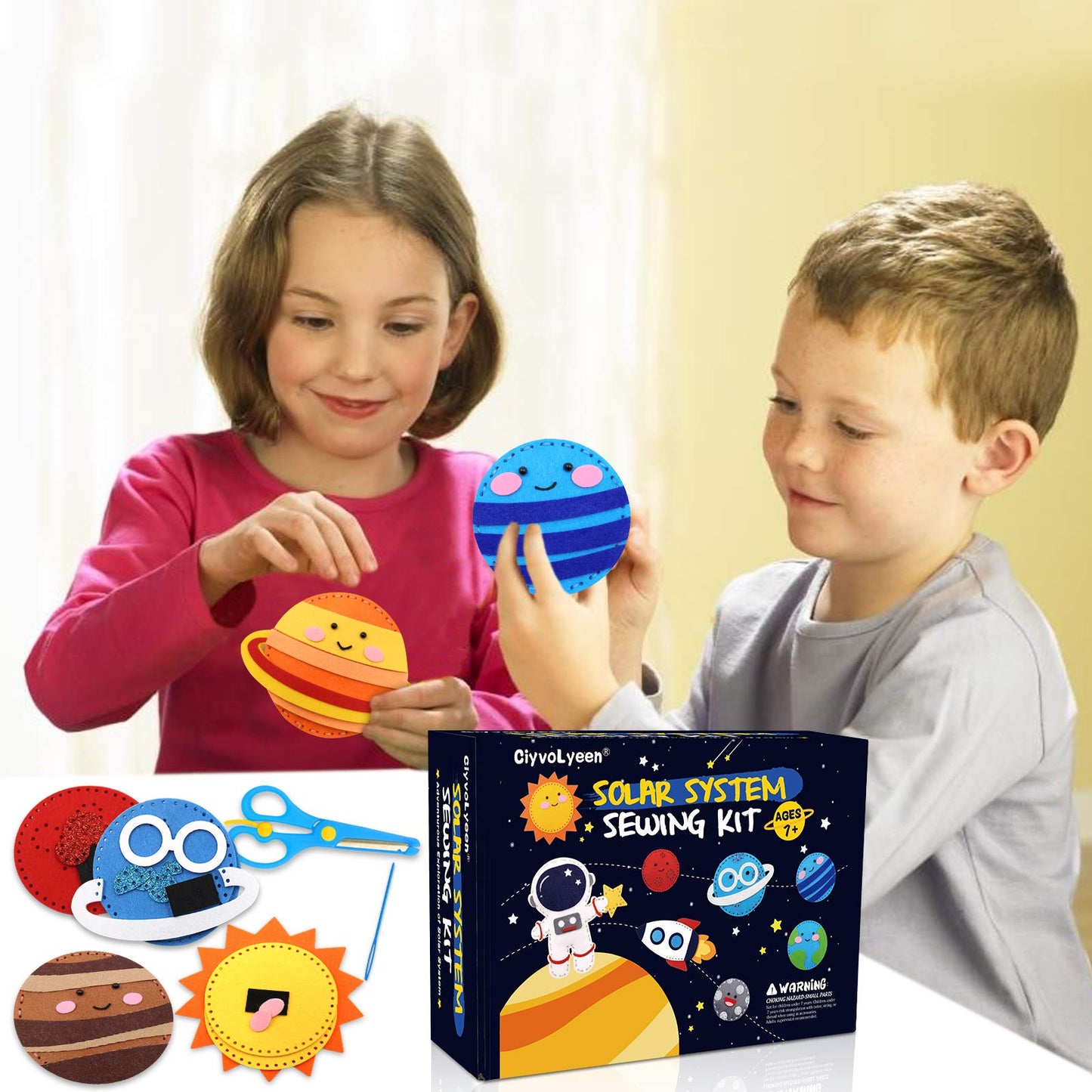CiyvoLyeen Space Sewing Kit for Kids – Solar System Felt Craft (11-Piece Beginner Set)