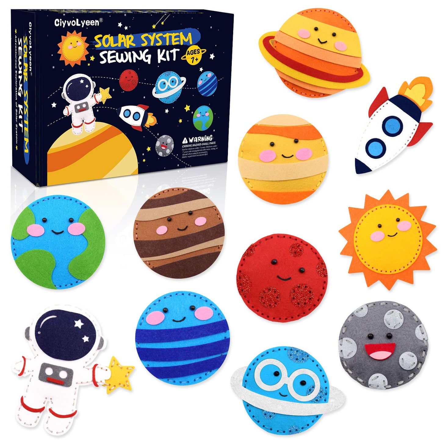 CiyvoLyeen Space Sewing Kit for Kids – Solar System Felt Craft (11-Piece Beginner Set)