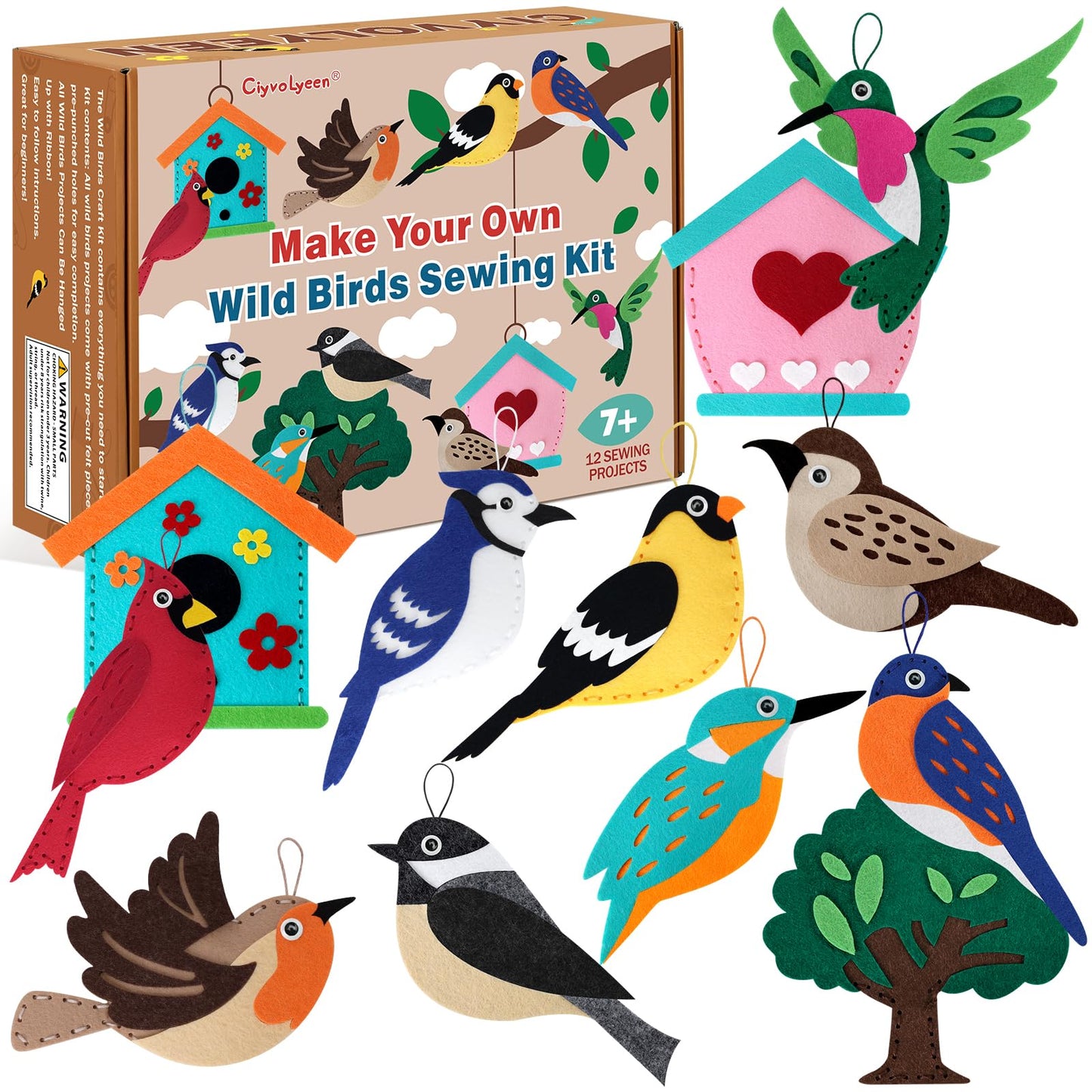 CiyvoLyeen Wild Birds Sewing Kit – 12 DIY Felt Bird Projects for Kids