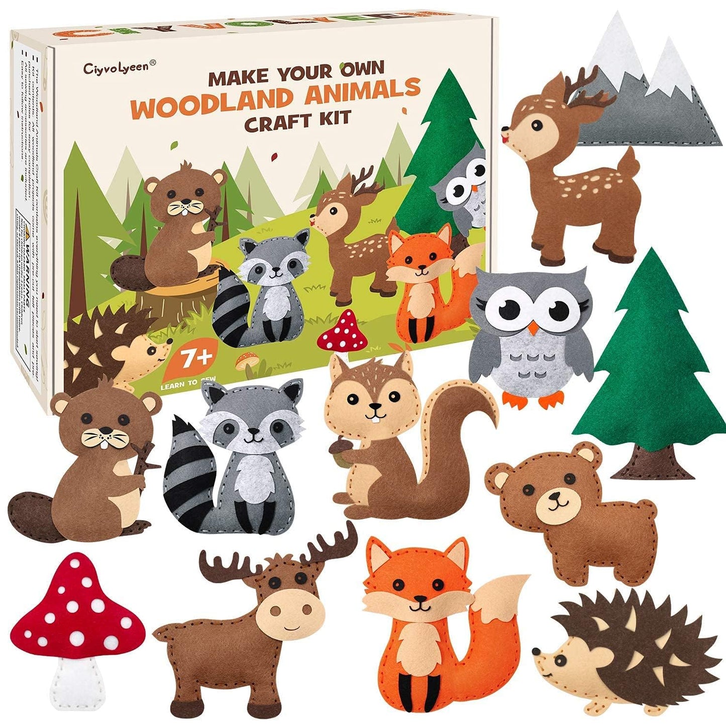 CiyvoLyeen Woodland Animals Craft Kit for Kids | Beginner Sewing Set