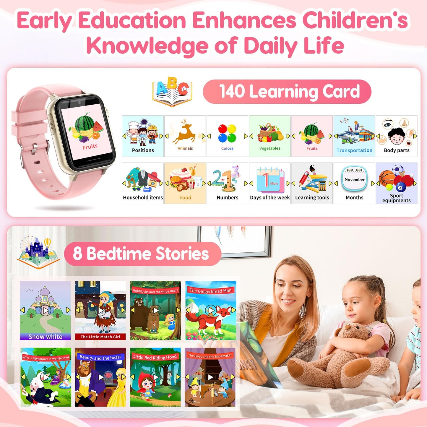 cjc Smart Watch for Kids — Gift for Girls 4–12 | 30+ Games, Learning Cards