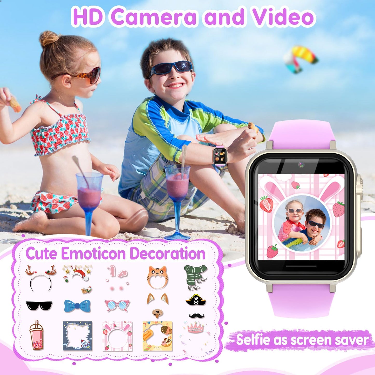 CJC Smart Watch for Kids (Purple) – 30+ Games, 140 Learning Cards, HD Touch Screen, Camera, Pedometer