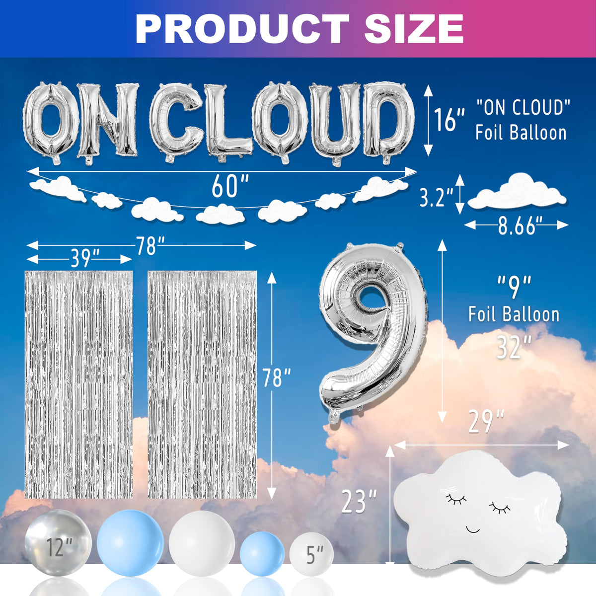 CJDCXY On Cloud 9 Birthday Decorations for Girls – Blue, White & Silver Balloon Arch & Cloud Theme