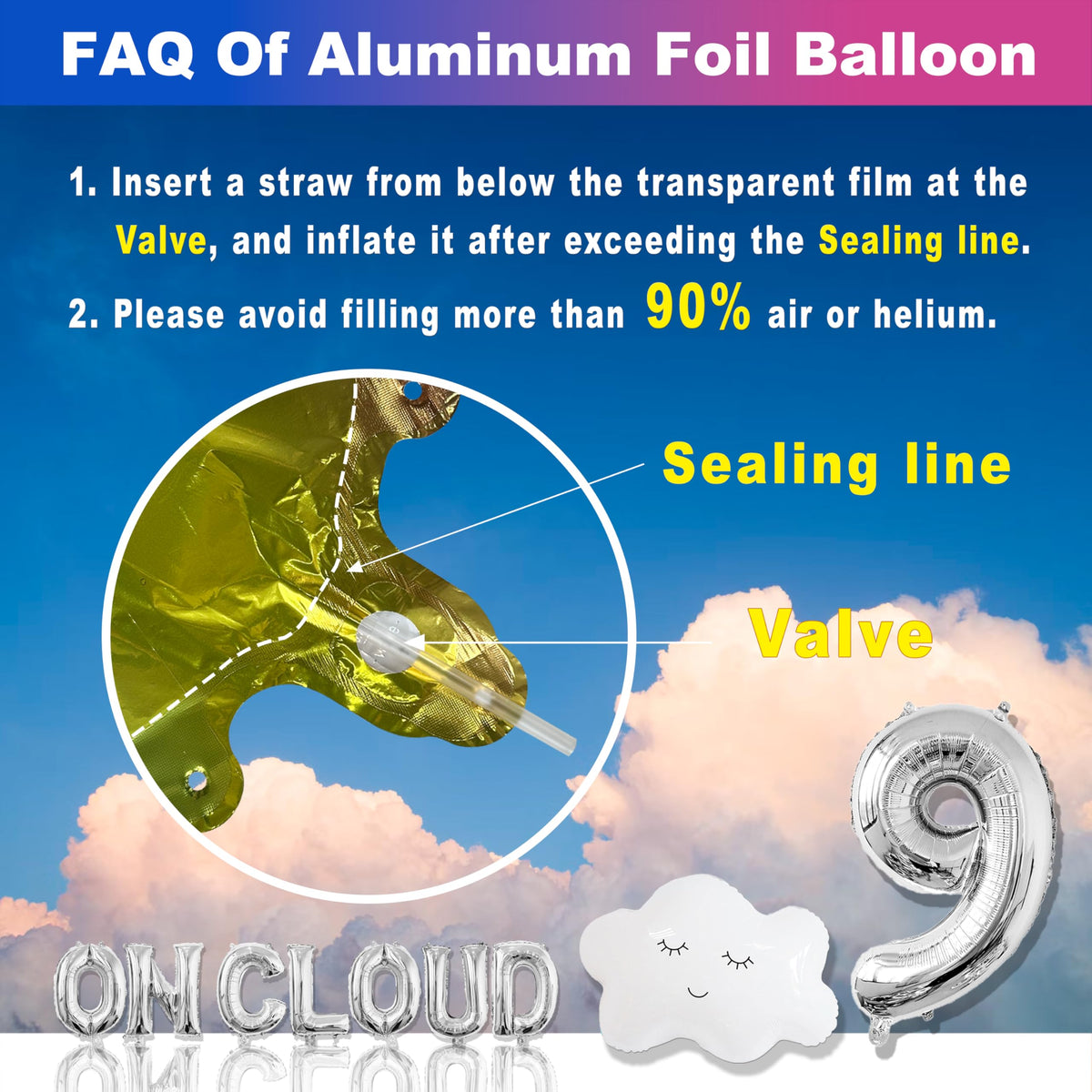 CJDCXY On Cloud 9 Birthday Decorations for Girls – Blue, White & Silver Balloon Arch & Cloud Theme
