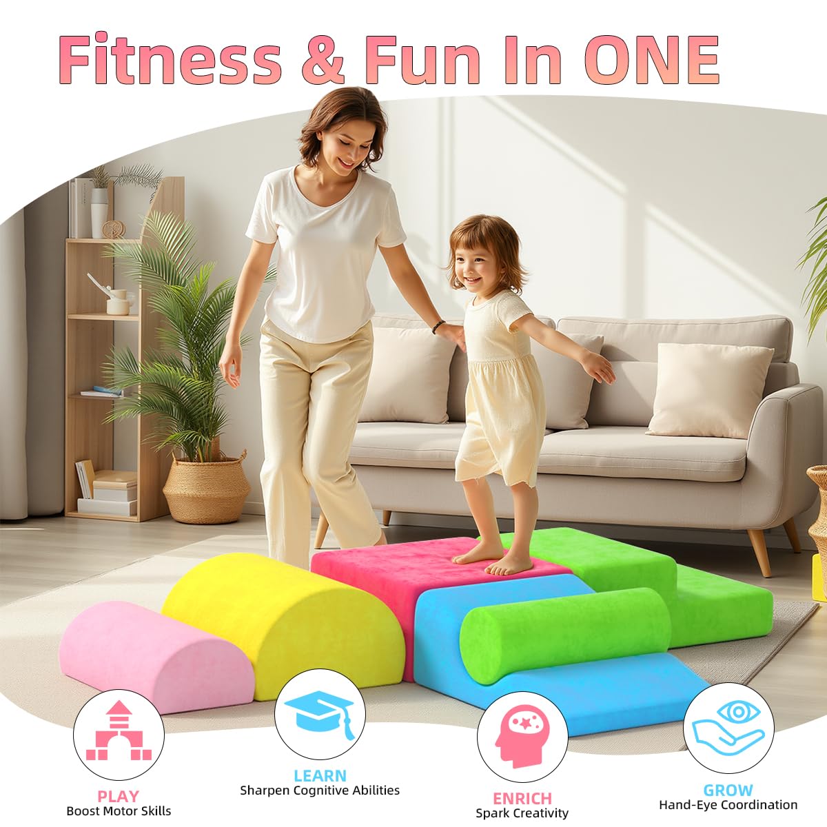 cjdropshipping 8 Piece Toddler Climbing Blocks | Soft Rainbow Indoor Play Set