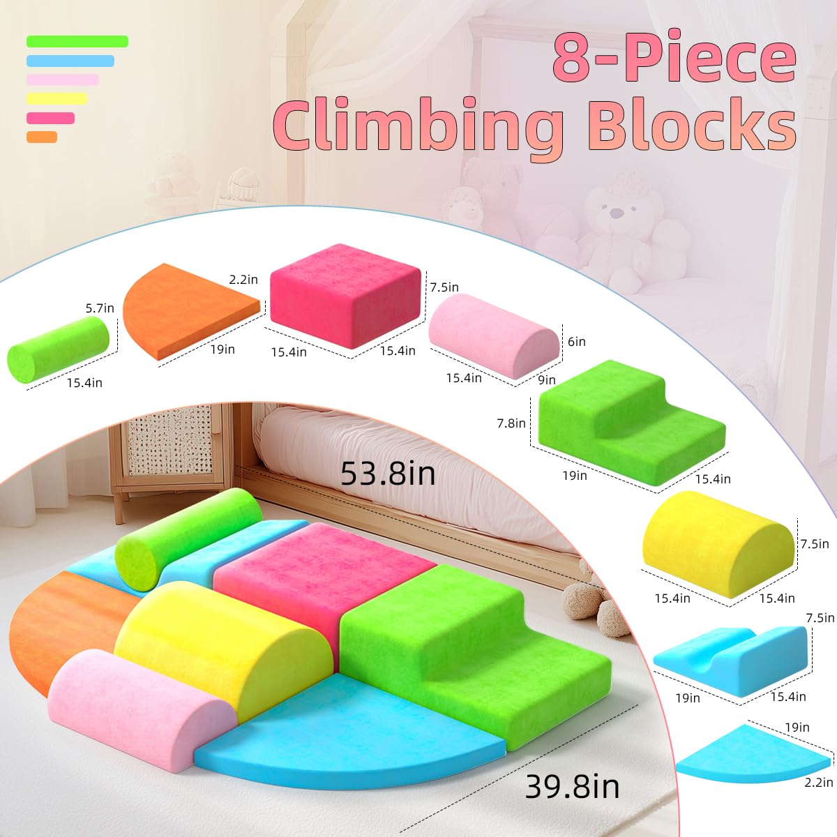 cjdropshipping 8 Piece Toddler Climbing Blocks | Soft Rainbow Indoor Play Set
