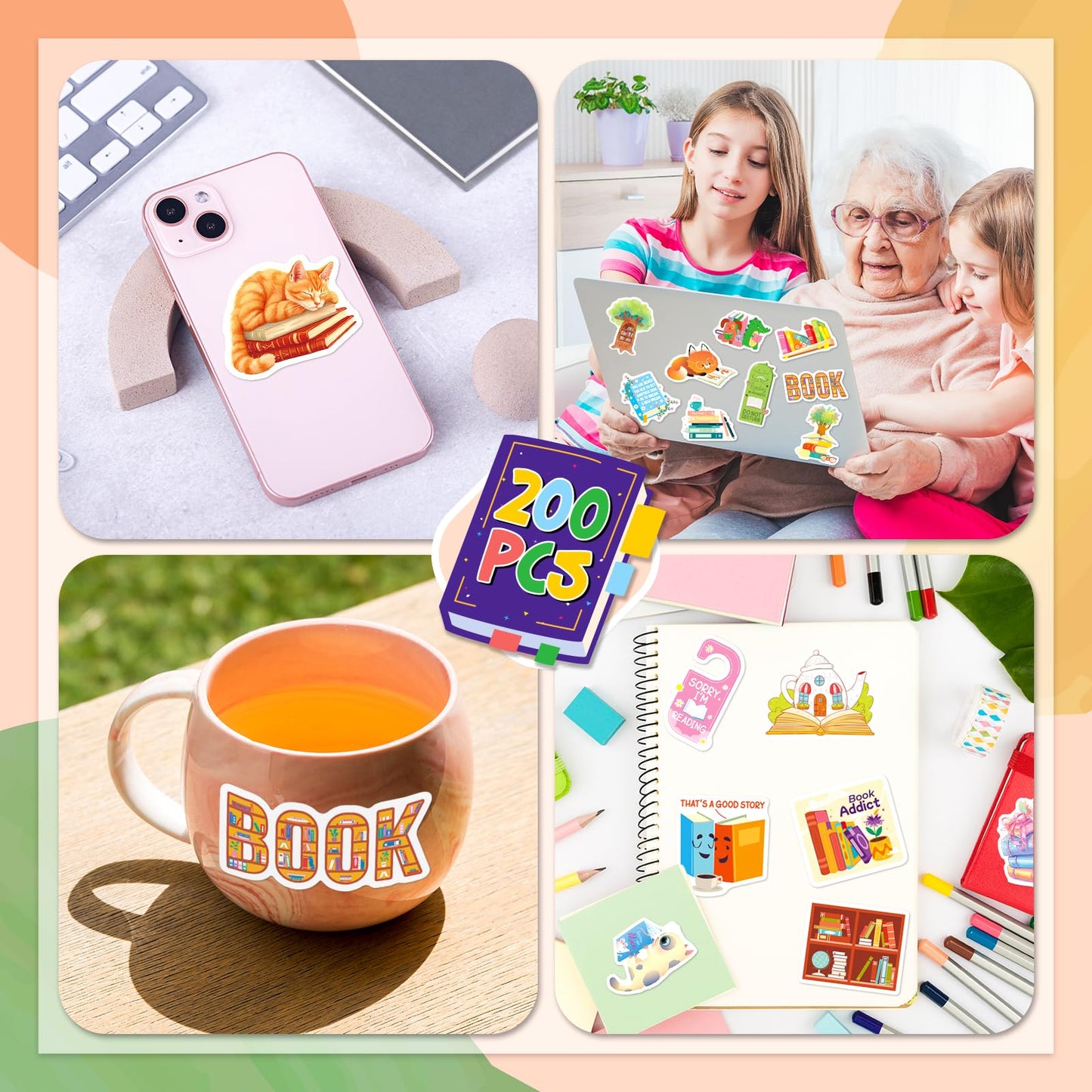 CKXTYNG 200PCS Book Stickers for Kids – Waterproof Vinyl Decals for Journals, Laptops & More
