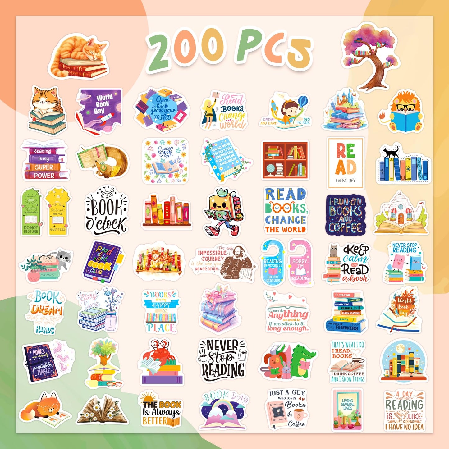 CKXTYNG 200PCS Book Stickers for Kids – Waterproof Vinyl Decals for Journals, Laptops & More