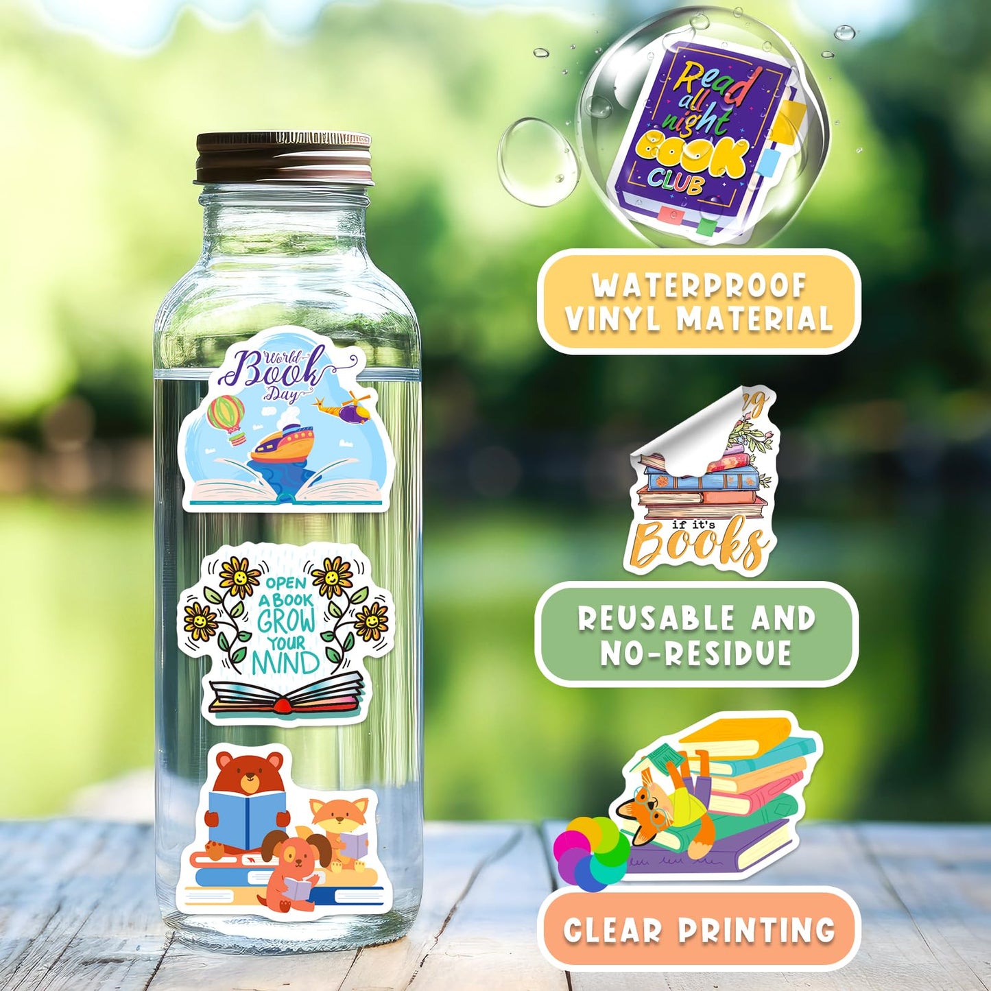 CKXTYNG 200PCS Book Stickers for Kids – Waterproof Vinyl Decals for Journals, Laptops & More