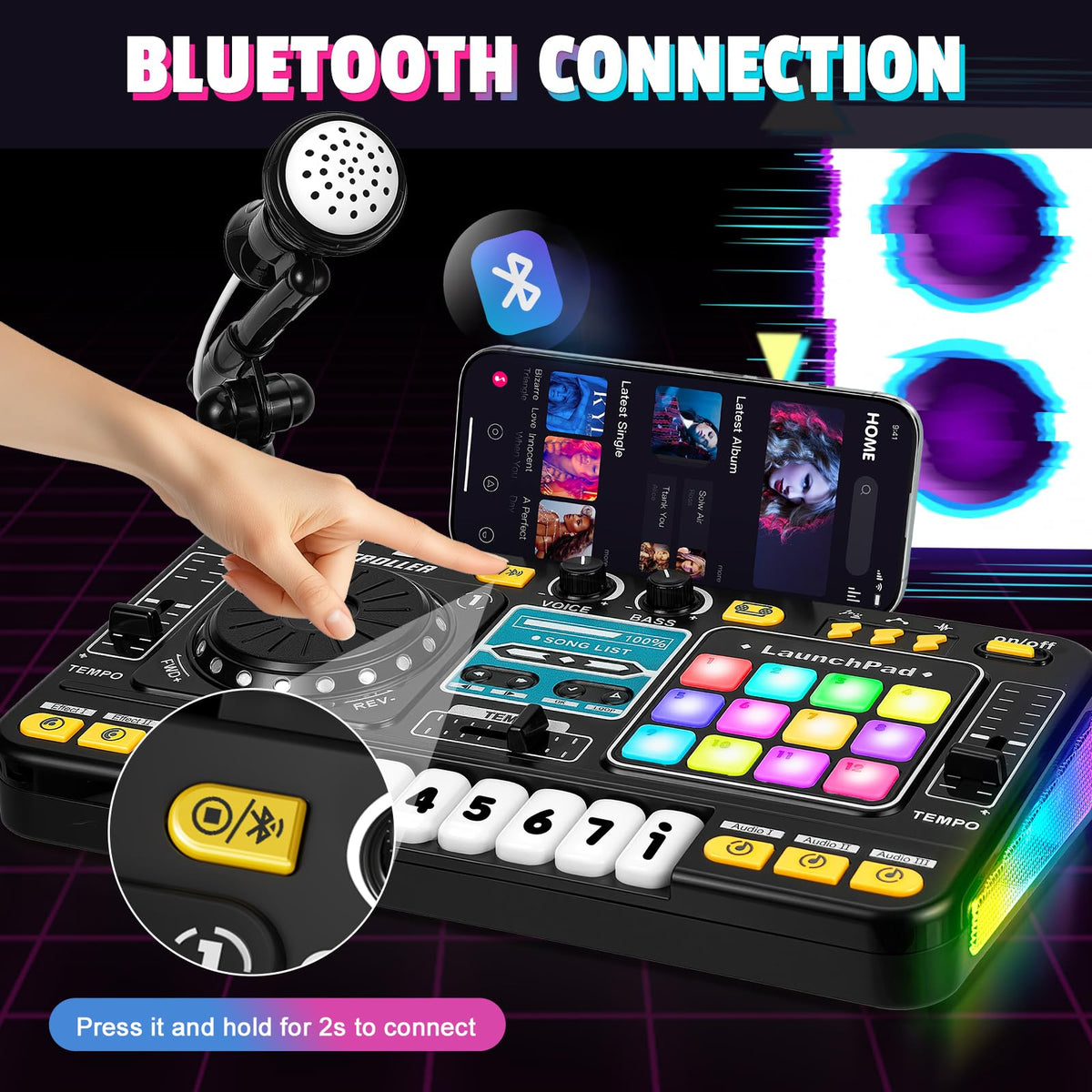 CL FUN DJ Mixer for Kids – Toddler DJ Turntable with Lights, Game Mode & Microphone | Gift for Ages 3-6