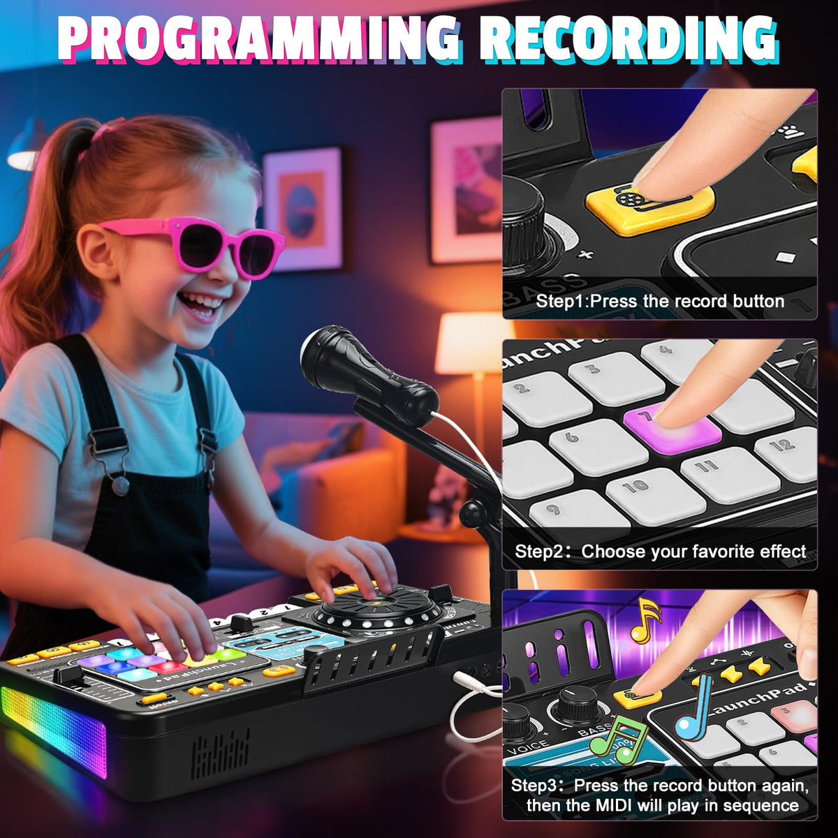 CL FUN DJ Mixer for Kids – Toddler DJ Turntable with Lights, Game Mode & Microphone | Gift for Ages 3-6